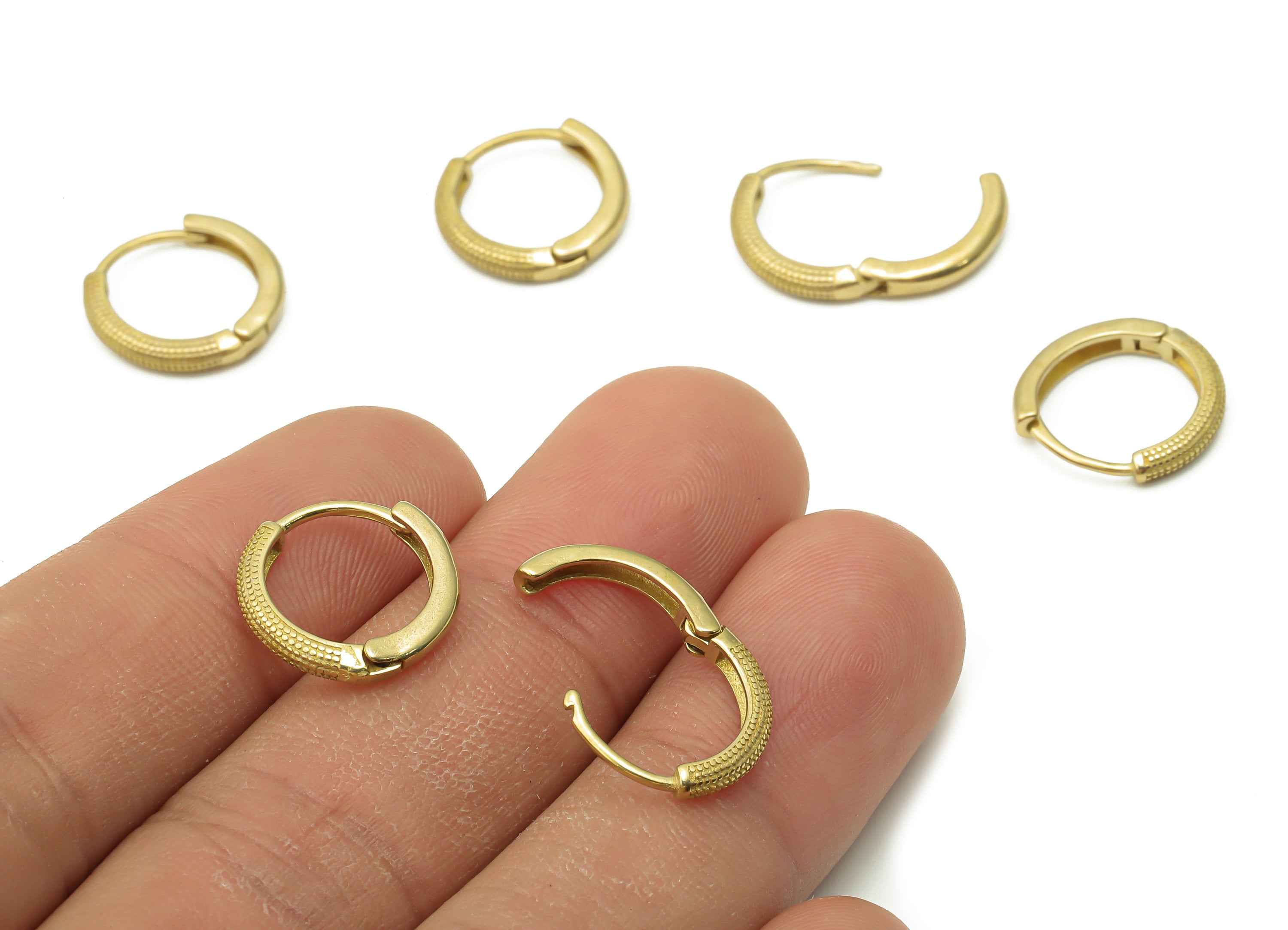 Brass Huggie Hoop Earrings - Raw Brass Round Hoop Earrings - Textured Huggies Clasps - Brass Circle Clasps - 14.12x14.12x1.82mm - PP7593 - DOMEDBAZAAR