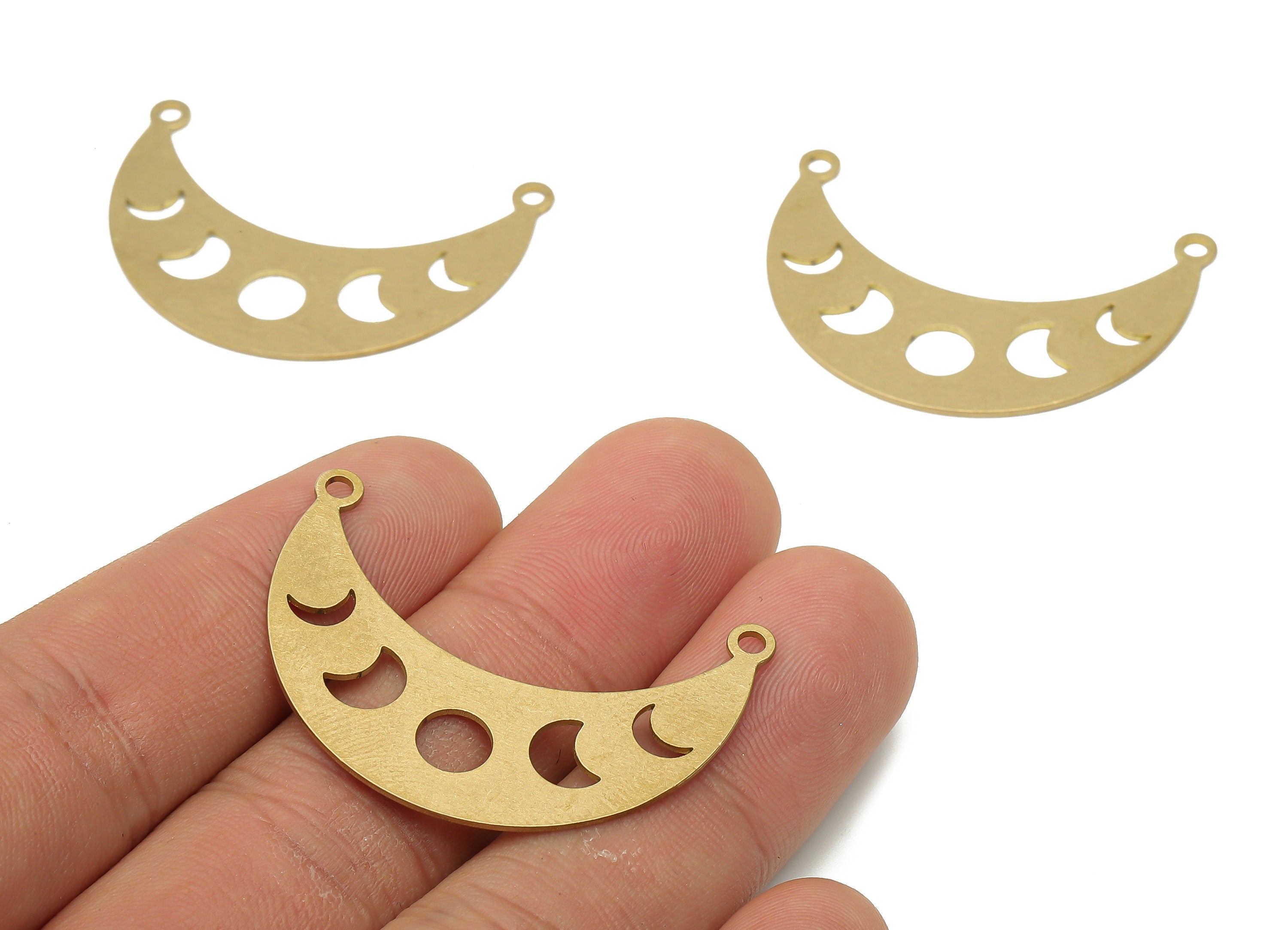 Brass Crescent Moon Connectors Earring - Raw Brass Phases of Moon Connector - Brass Moon Connector - 37.8x25.55x0.72mm - PPA4072 - DOMEDBAZAAR