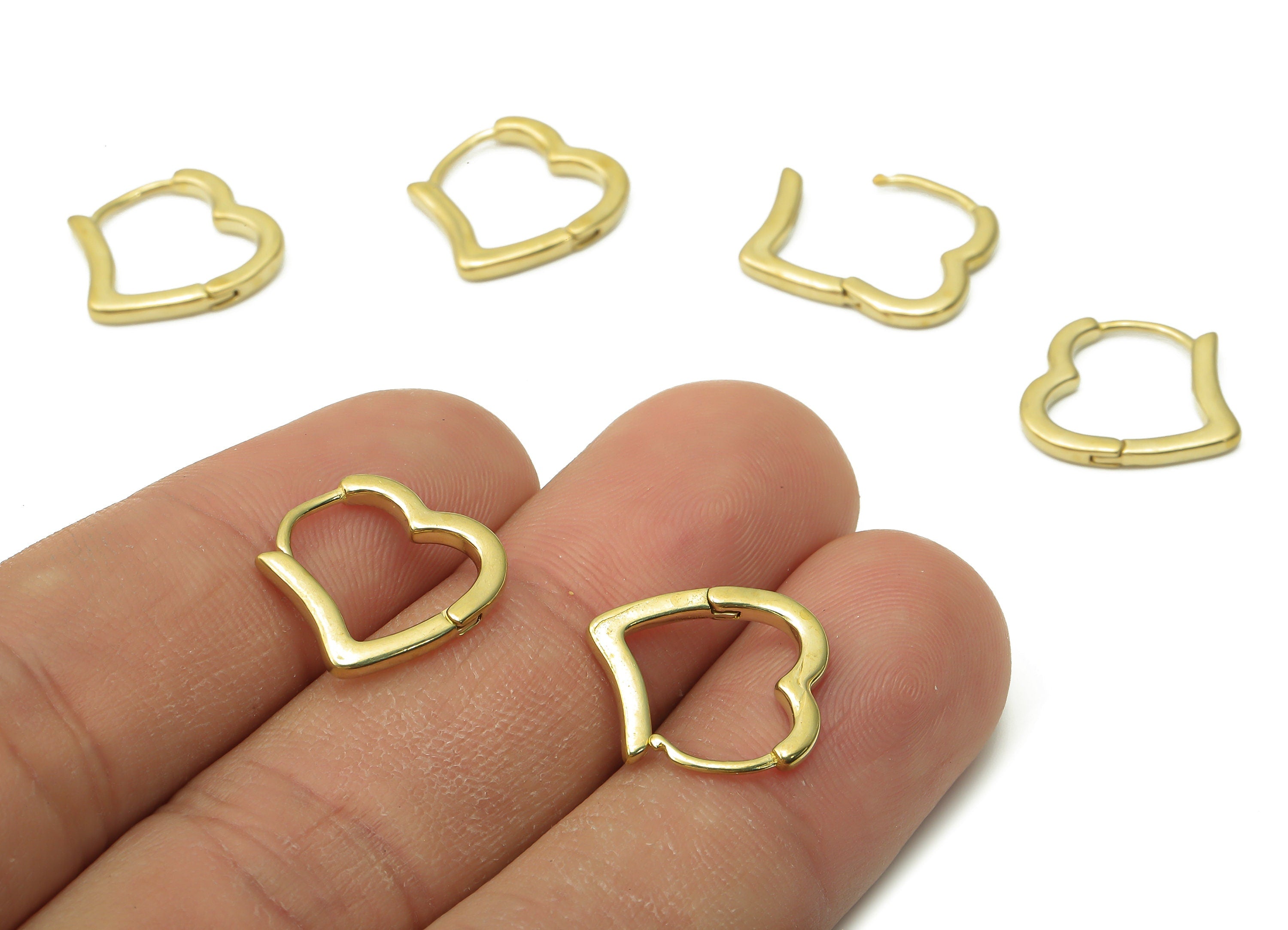 Brass Heart Earrings Clasps - Raw Brass Huggie Heart Hoop Earrings Clasps - Brass Huggie Hoop Earrings Clasps - 14.7x13.1x1.7mm - PP7605 - DOMEDBAZAAR