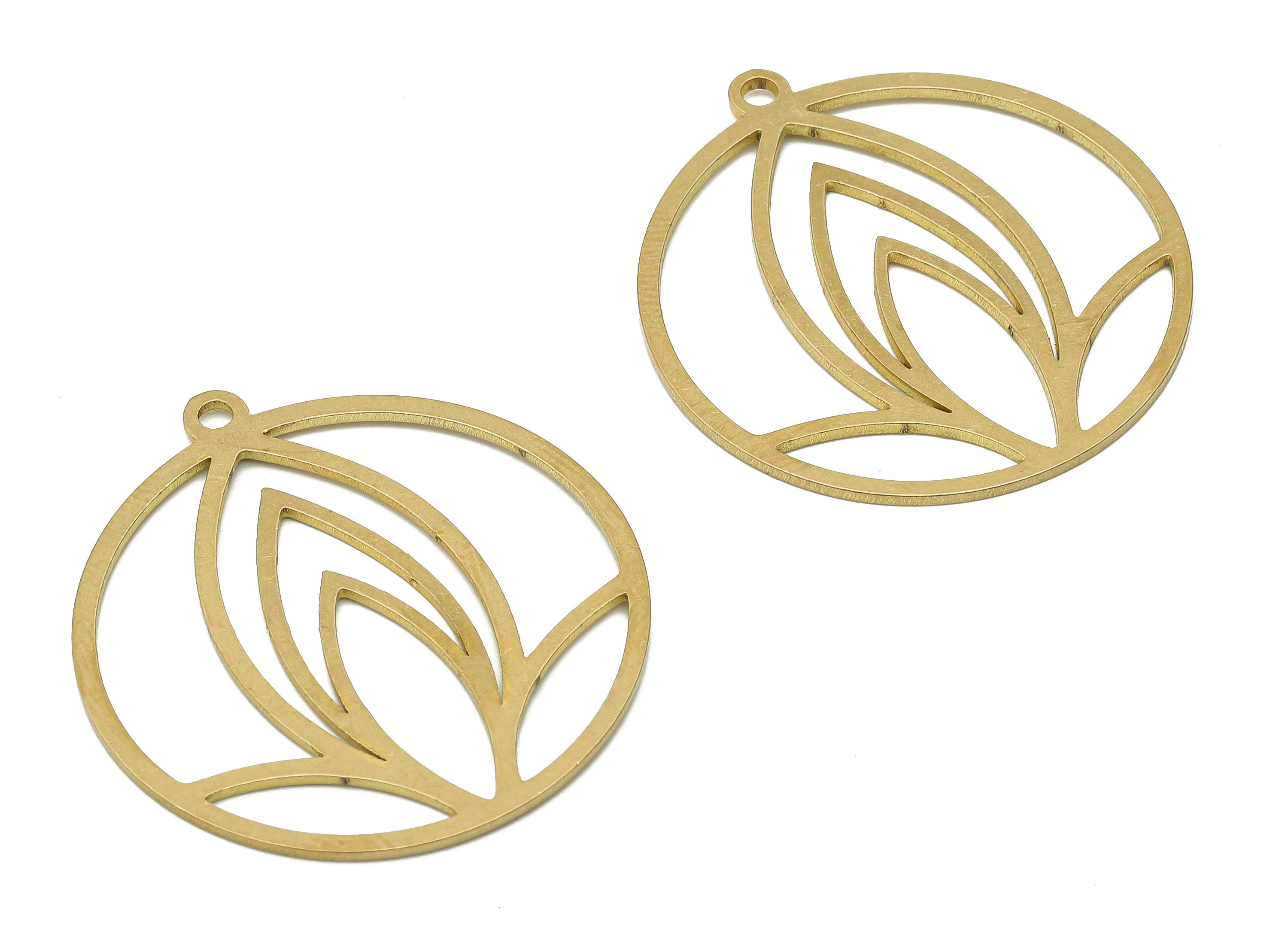 Brass Round Petal Earring Charm - Raw Brass Lotus Pendant - Raw Brass Marquises Pendant - Circle Pendant - 34.73x31.82x0.85mm - PPA4120 - DOMEDBAZAAR