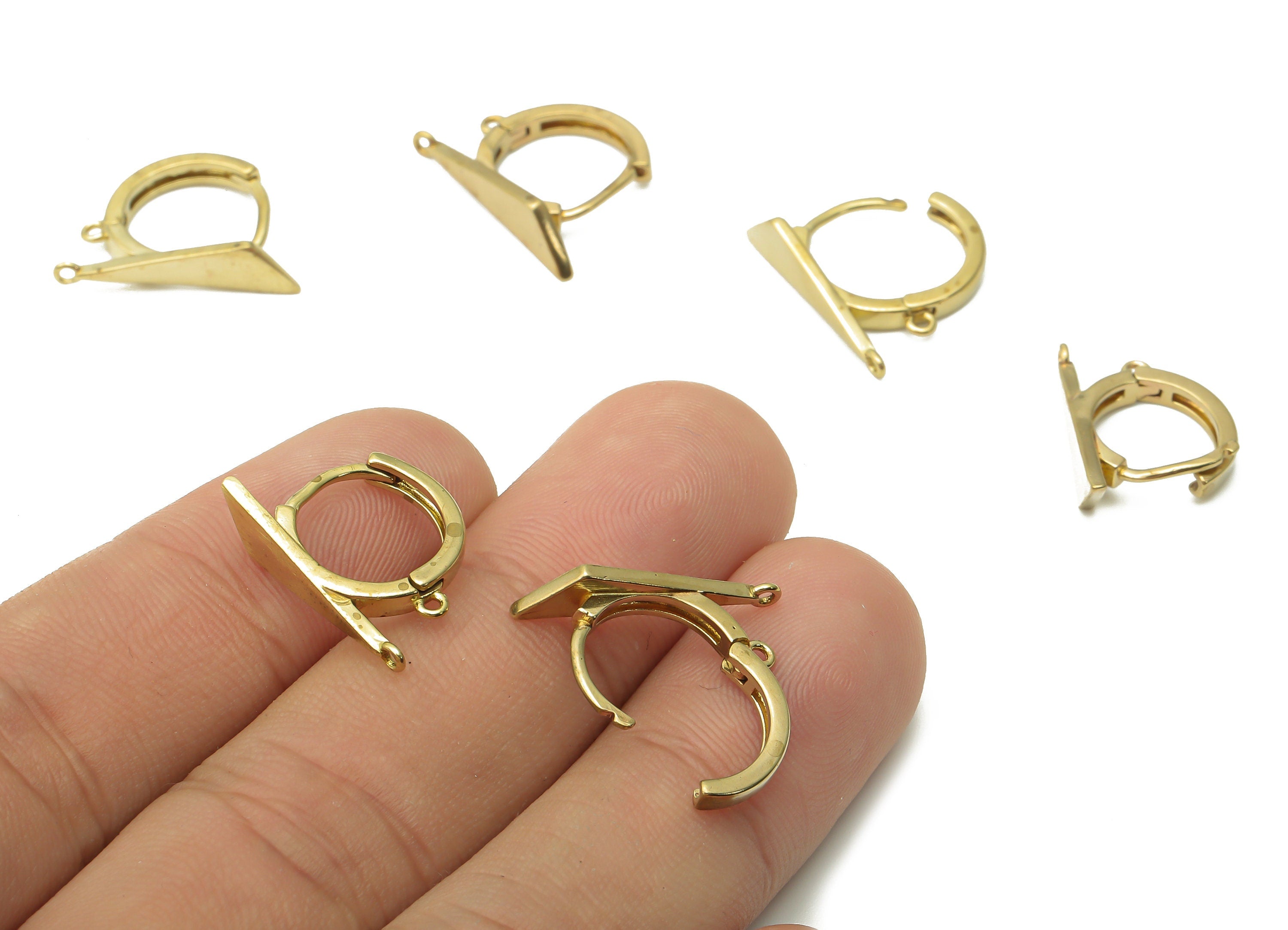 Brass Geometric Earring Connectors - Raw Brass Triangle Hoop With Loop - Brass Huggie Earrings - Round Connectors - 19.6x13.6x1.6mm - PP7607 - DOMEDBAZAAR