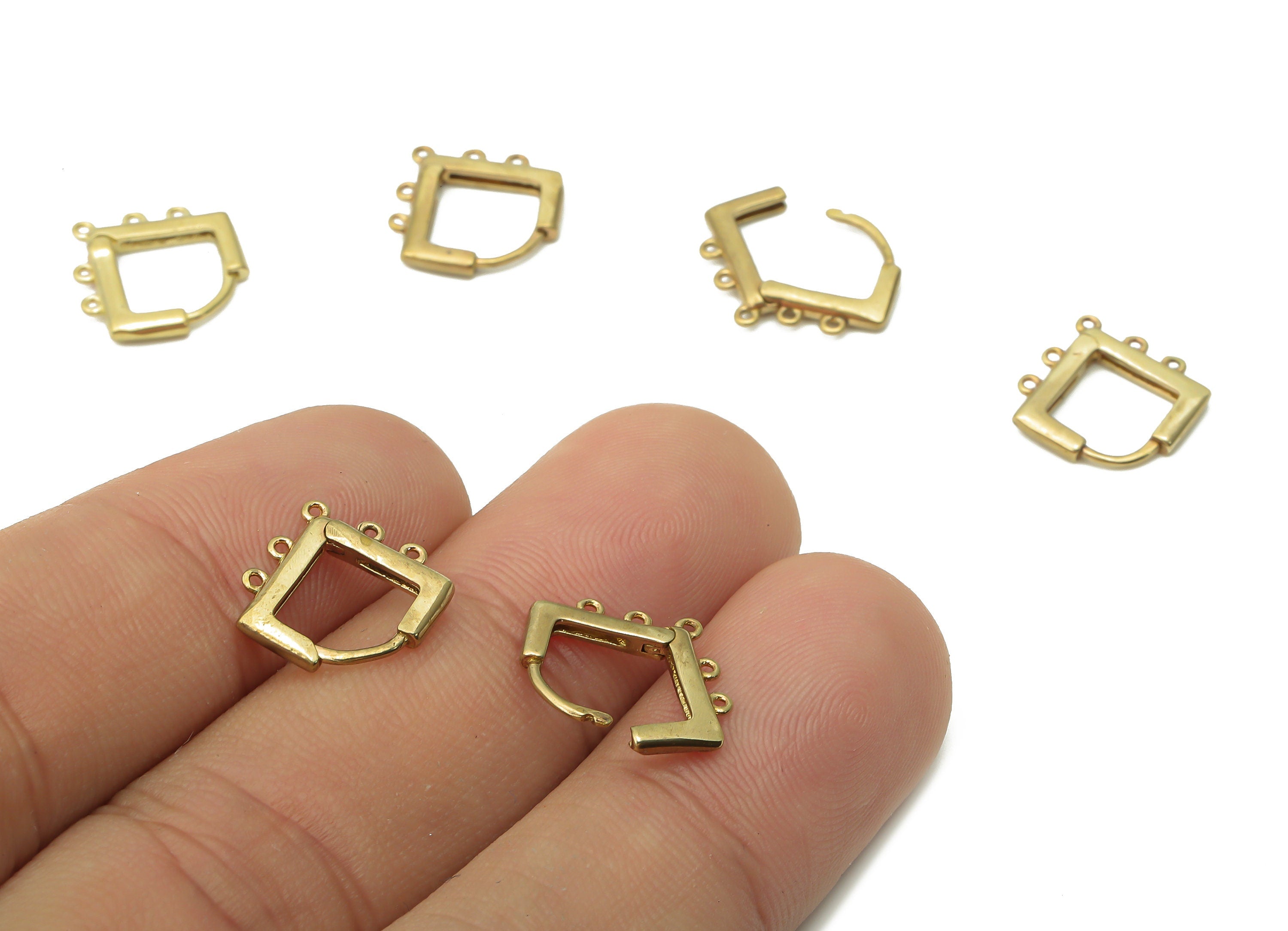 Brass Diamond Huggie Earrings Clasps - Raw Brass Huggie Hoop Earrings - Brass Earring Clasps With 5 Loops - 13.58x12.48x1.58mm - PP7619 - DOMEDBAZAAR