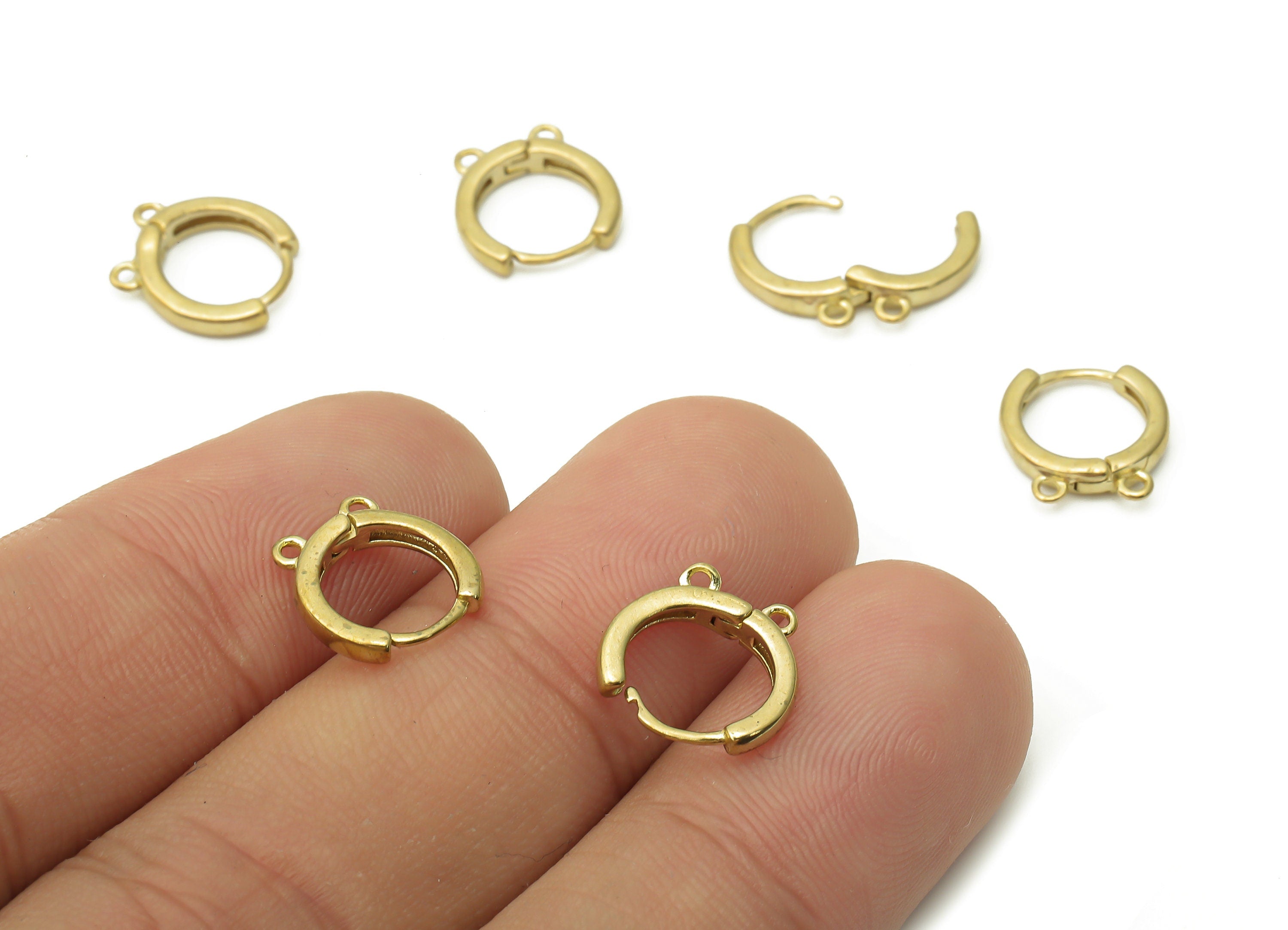 Brass Round Hoop Earring Clasps - Raw Brass Round Huggie Hoops Clasp - Brass Circle Earrings Clasps With 2 Loops - 11.5x10.33x2.5mm - PP7621 - DOMEDBAZAAR