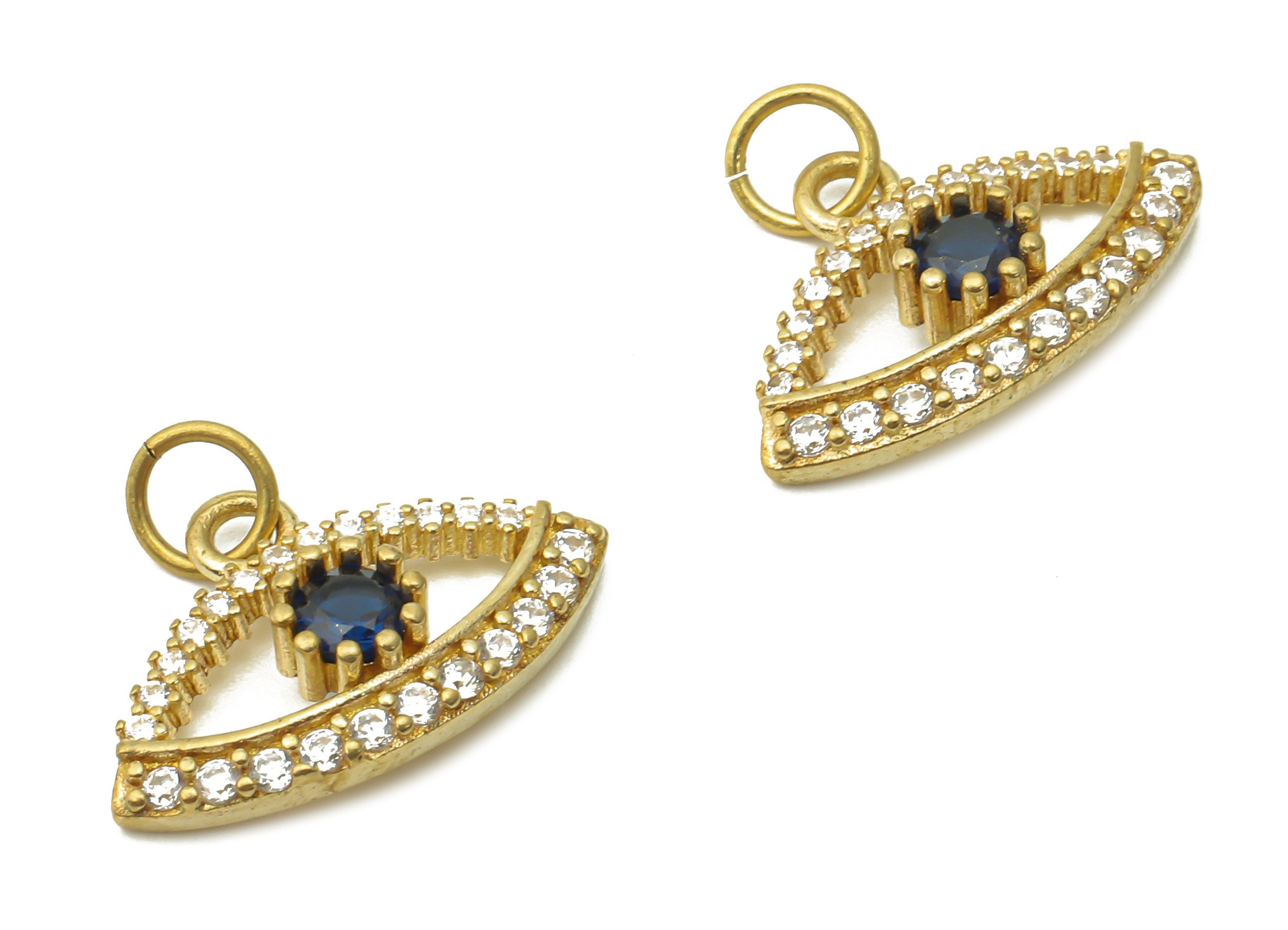 Brass Eyelash Charms - Raw Brass Eyelash Charms With Zircons - Brass Round Eye Earrings - Brass Round Pendant -18.06x11.9x1.97mm - PP7623 - DOMEDBAZAAR