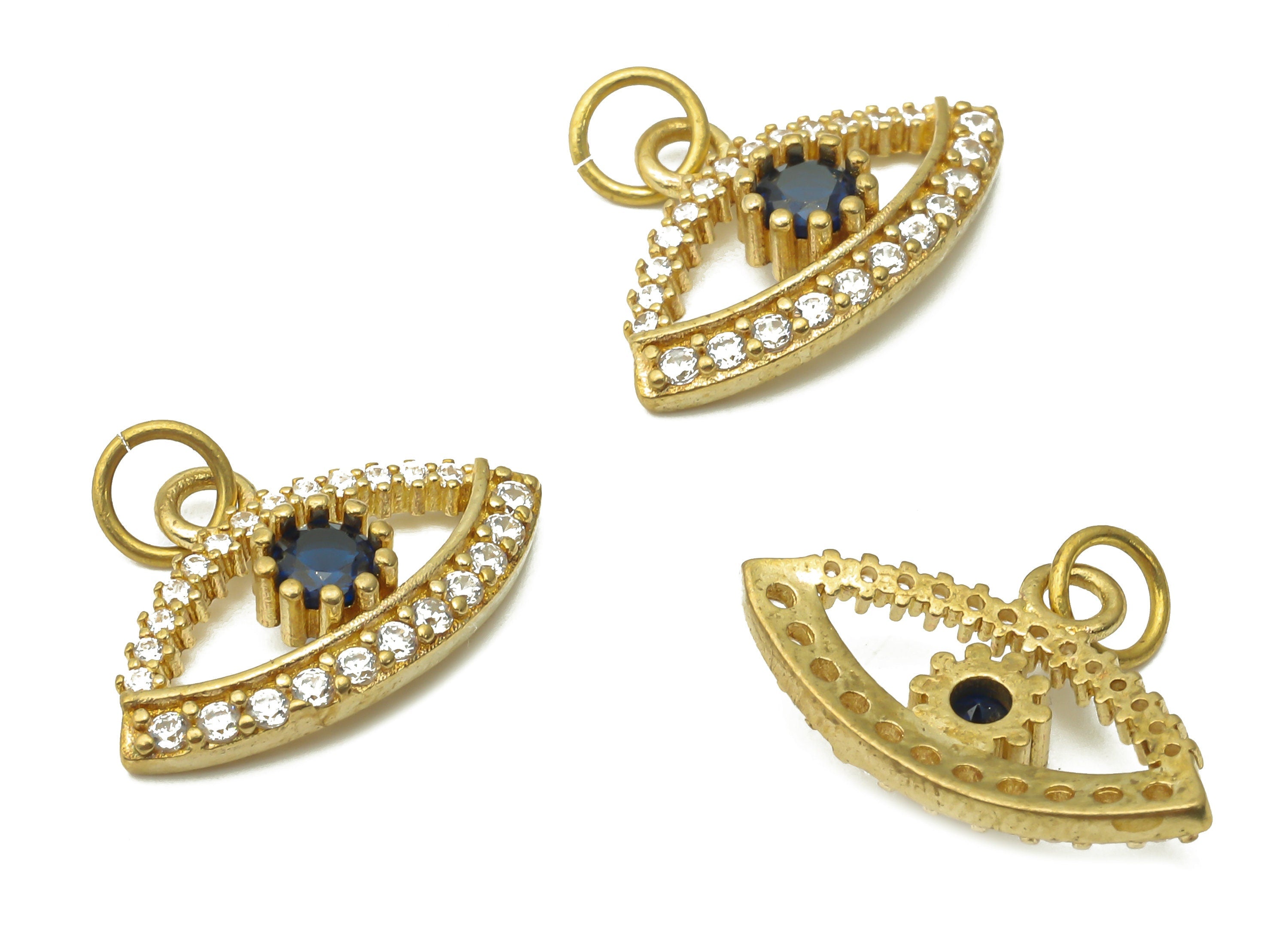 Brass Eyelash Charms - Raw Brass Eyelash Charms With Zircons - Brass Round Eye Earrings - Brass Round Pendant -18.06x11.9x1.97mm - PP7623 - DOMEDBAZAAR