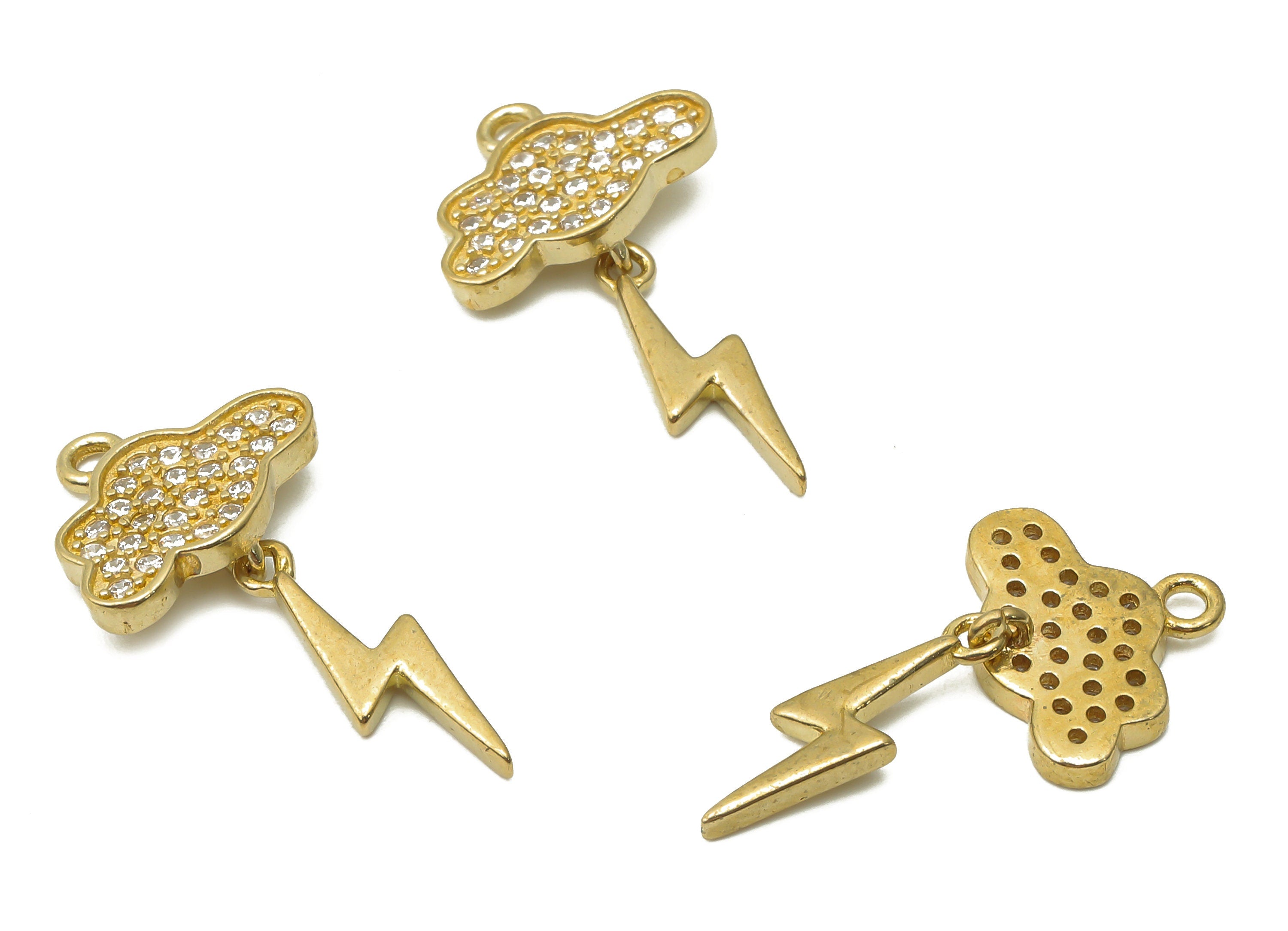 Brass Cloud Lightning Earrings with Zircon - Raw Brass Cloud Pendant - Raw Brass Lightning Pendant with Zircon - 24.56x13.6x1.65mm - PP7626 - DOMEDBAZAAR