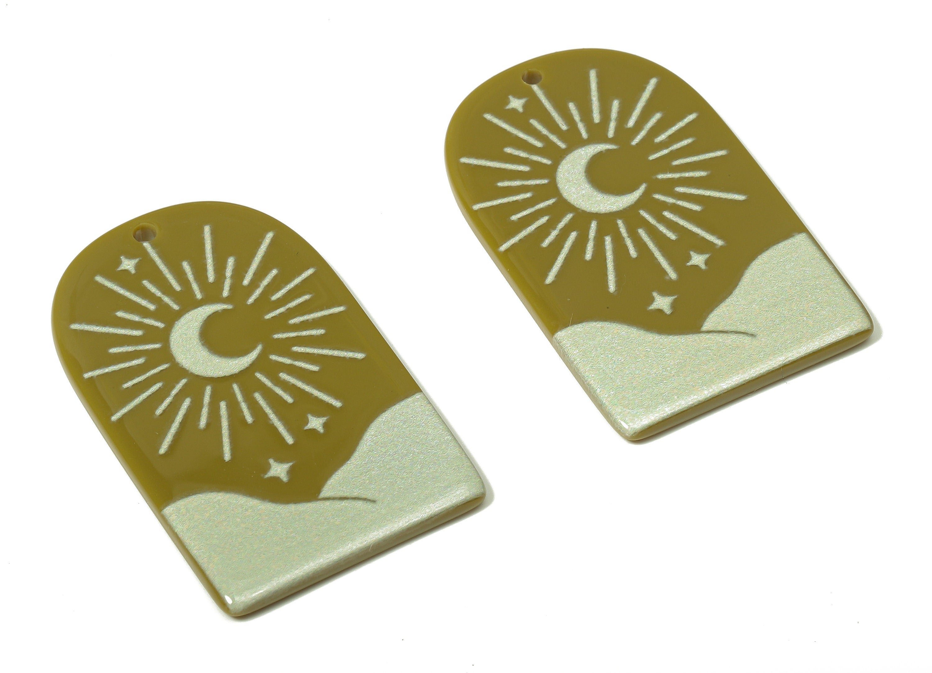 Acrylic Domed Planet Moon Earring Charms - Acrylic D Sun Mountain Pendant - Color Code: A810 - 37.92x23.56x2.47mm - AC2405-A810 - DOMEDBAZAAR