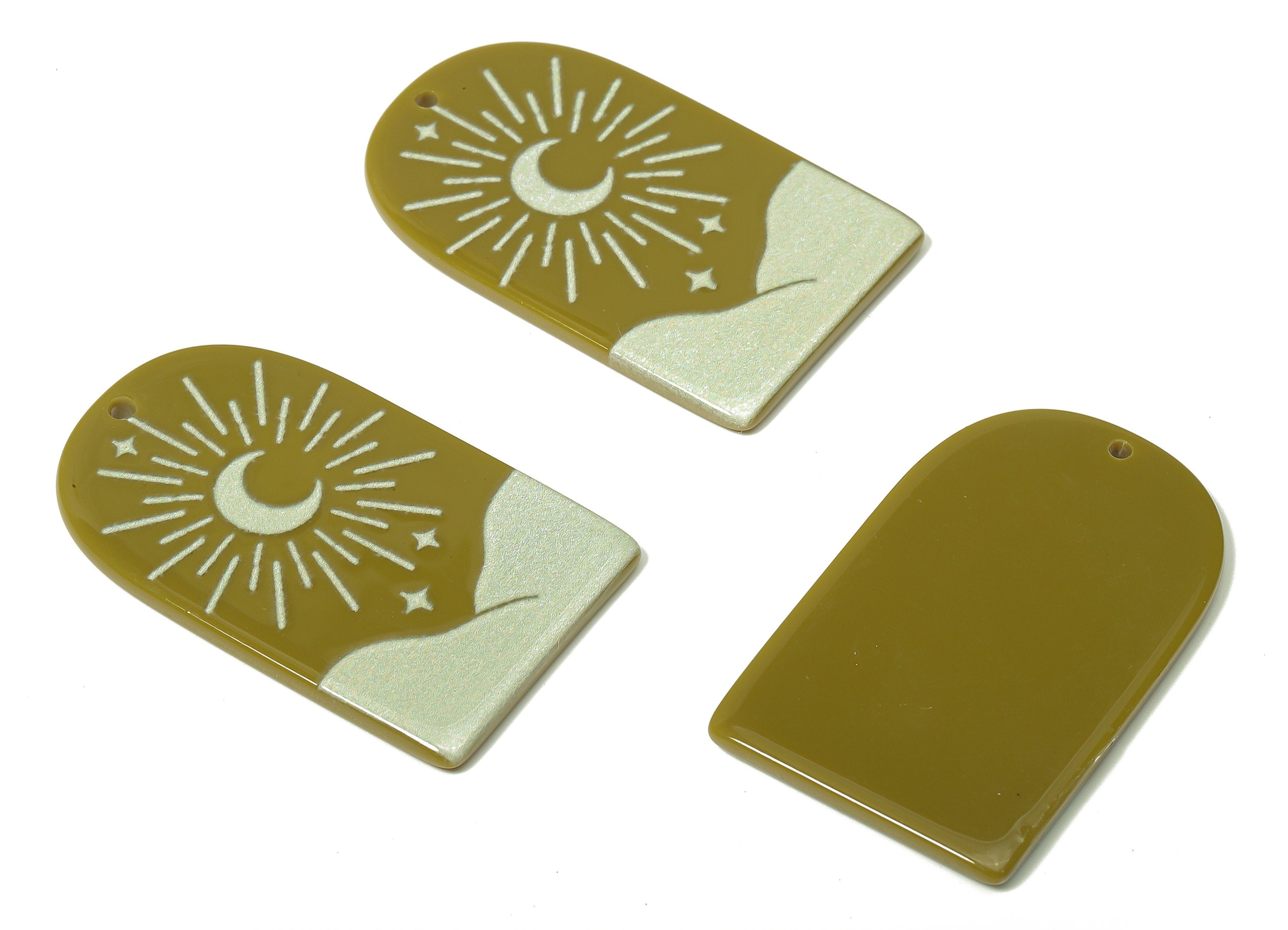 Acrylic Domed Planet Moon Earring Charms - Acrylic D Sun Mountain Pendant - Color Code: A810 - 37.92x23.56x2.47mm - AC2405-A810 - DOMEDBAZAAR