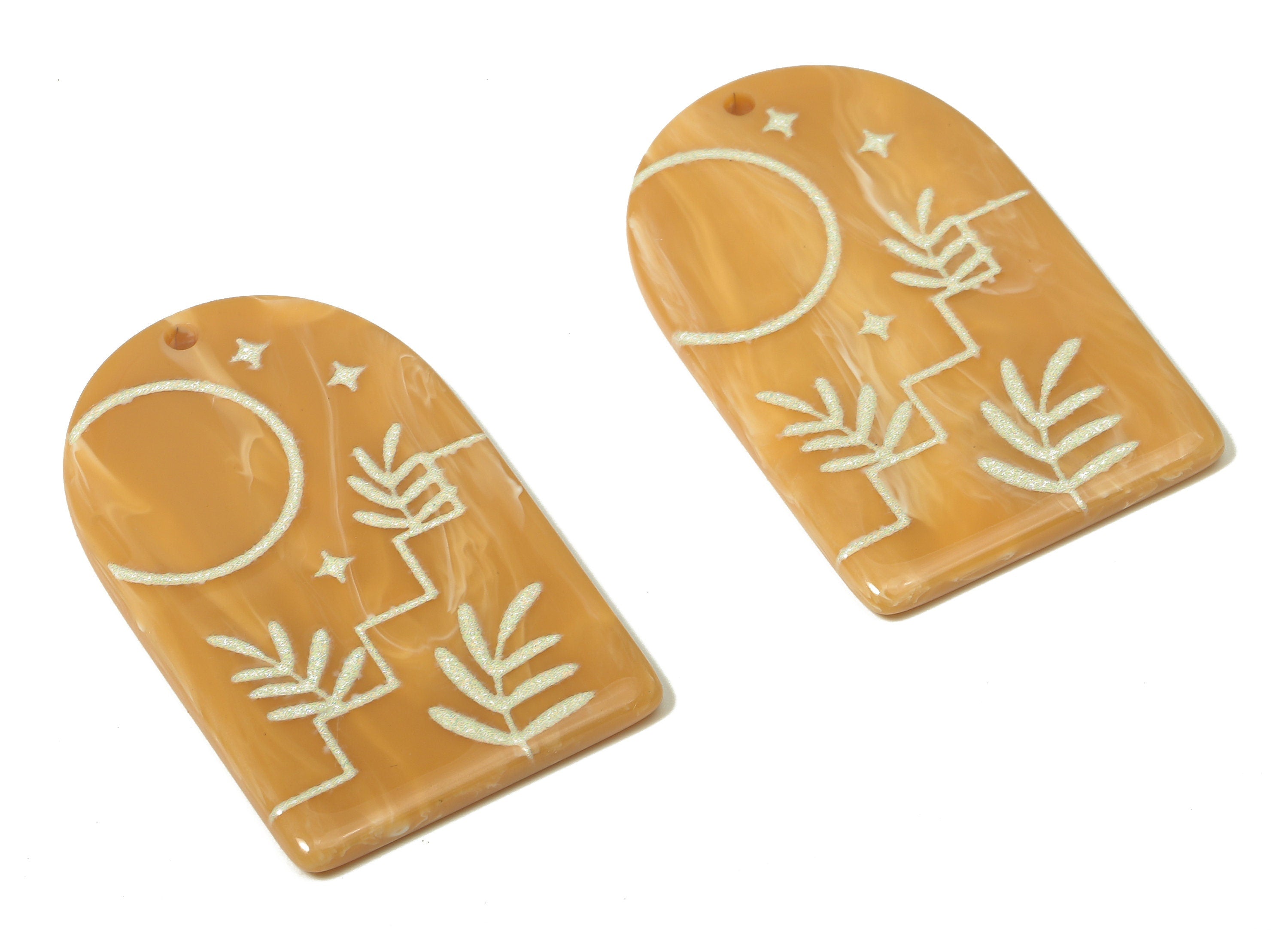 Acrylic Domed Planet Earring Charms - Acrylic D Leafs Pendant - Jewelry Supplies - Color Code: A809 - 37.79x23.42x2.43mm - AC2408-A809 - DOMEDBAZAAR