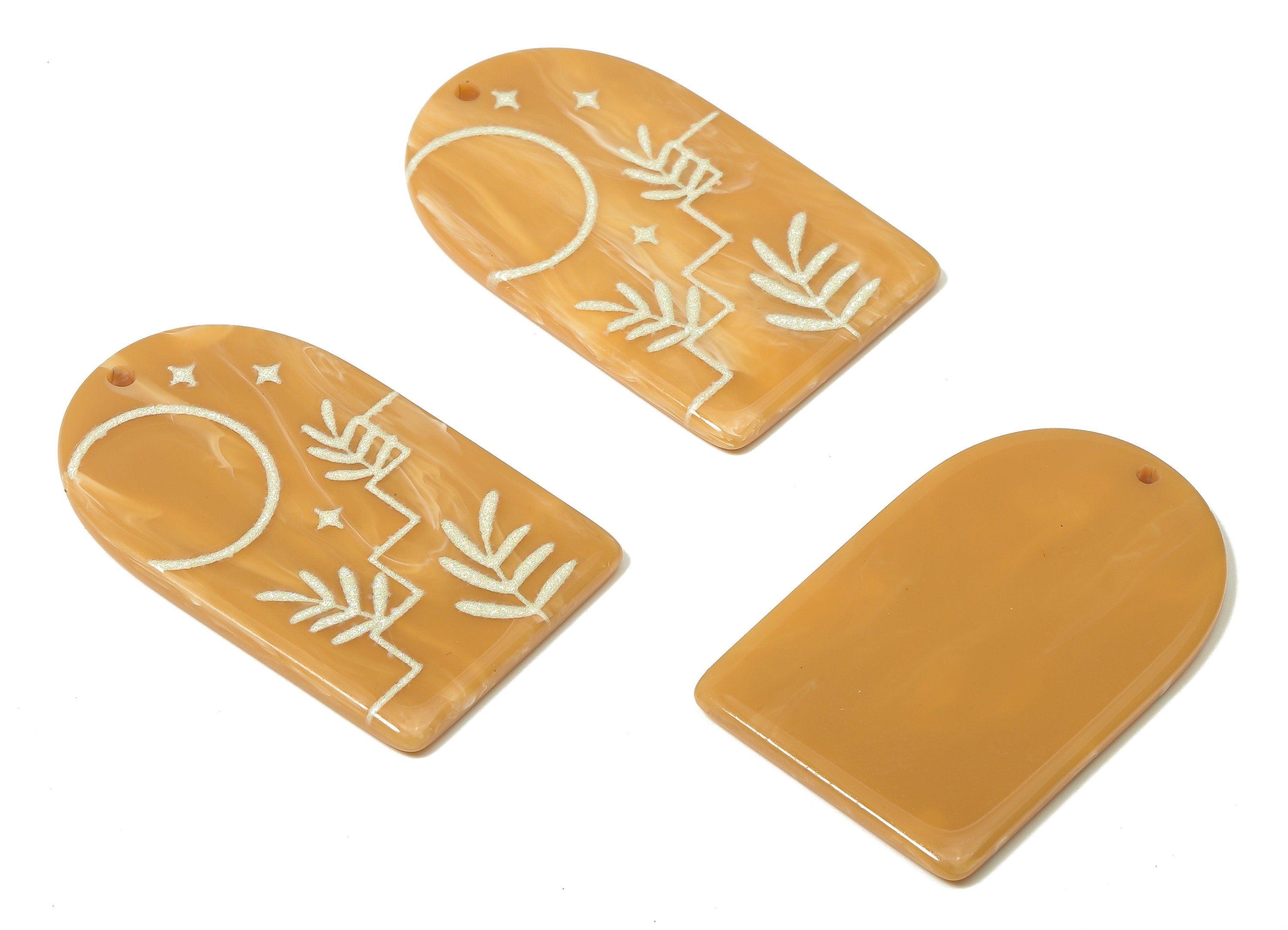 Acrylic Domed Planet Earring Charms - Acrylic D Leafs Pendant - Jewelry Supplies - Color Code: A809 - 37.79x23.42x2.43mm - AC2408-A809 - DOMEDBAZAAR