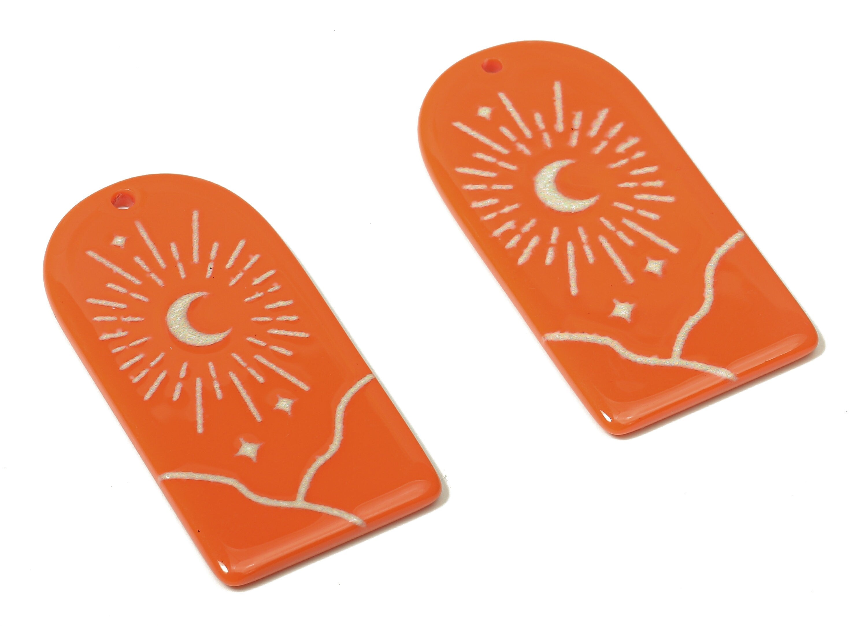 Acrylic Domed Planet Moon Earring Charms - Acrylic D Sun Mountain Crescent Pendant - Color Code: A808 - 37.08x18.73x1.78mm - AC2406-A808 - DOMEDBAZAAR