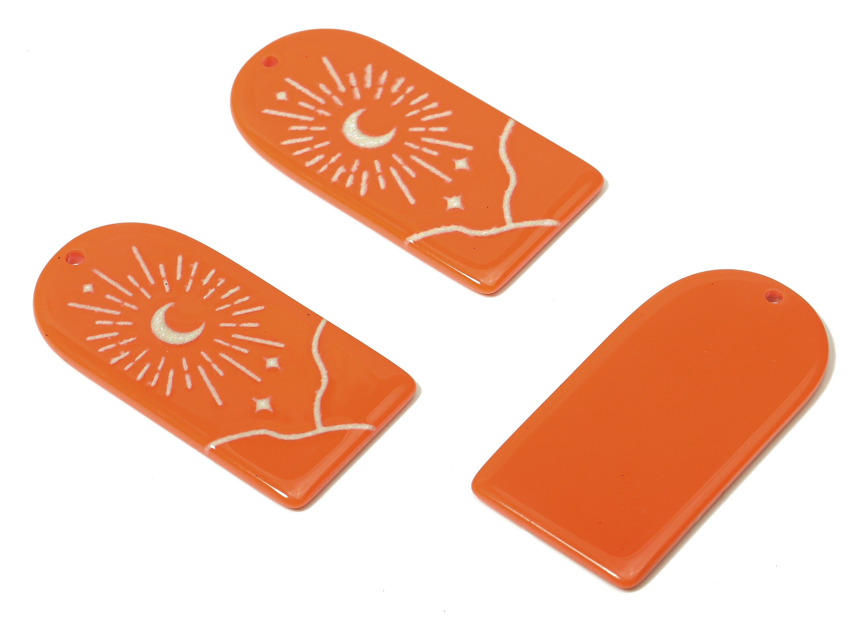 Acrylic Domed Planet Moon Earring Charms - Acrylic D Sun Mountain Crescent Pendant - Color Code: A808 - 37.08x18.73x1.78mm - AC2406-A808 - DOMEDBAZAAR