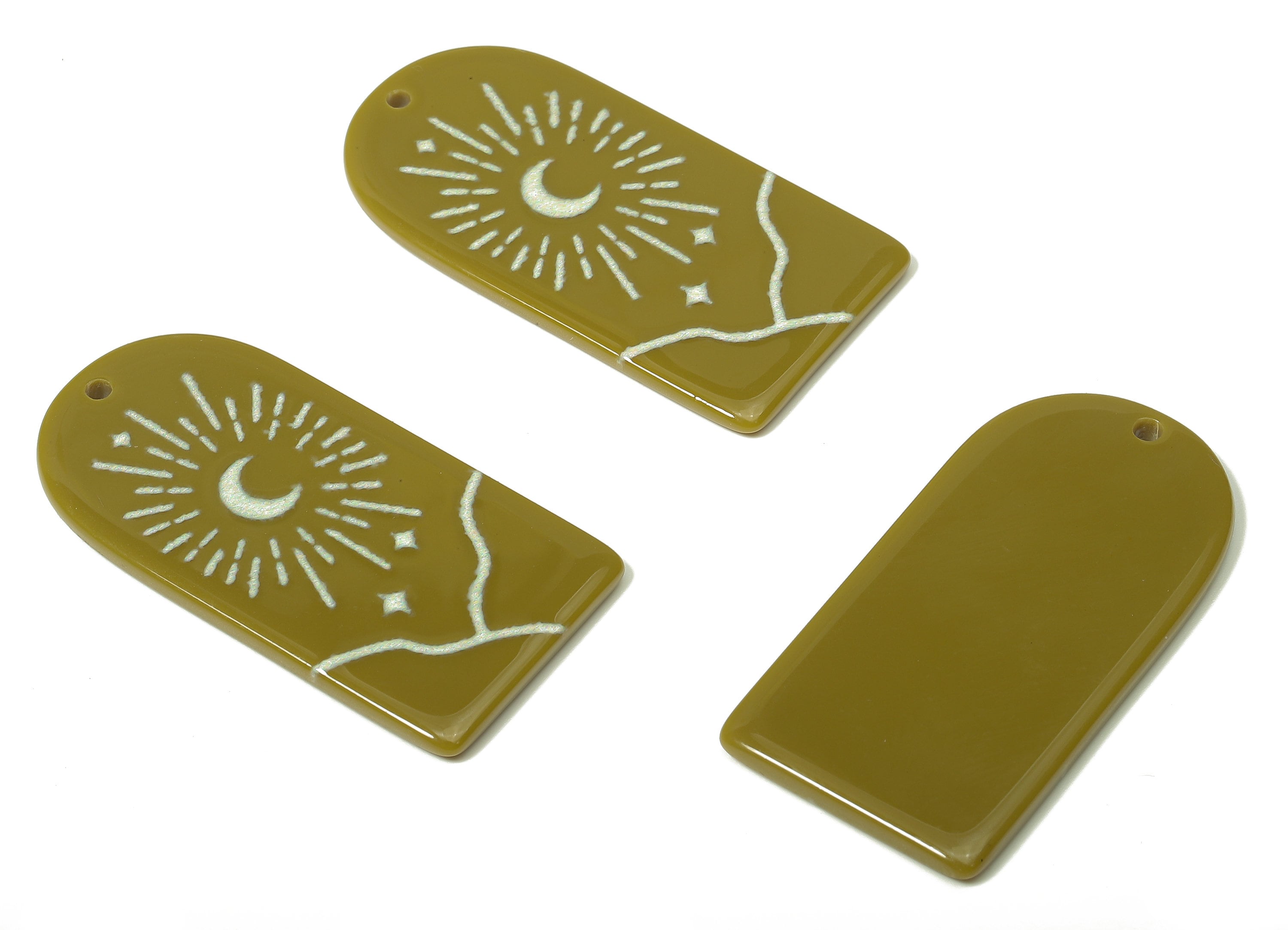 Acrylic Domed Planet Moon Earring Charms - Acrylic D Sun Mountain Crescent Pendant - Color Code: A810 - 37.77x19.29x2.65mm - AC2406-A810 - DOMEDBAZAAR