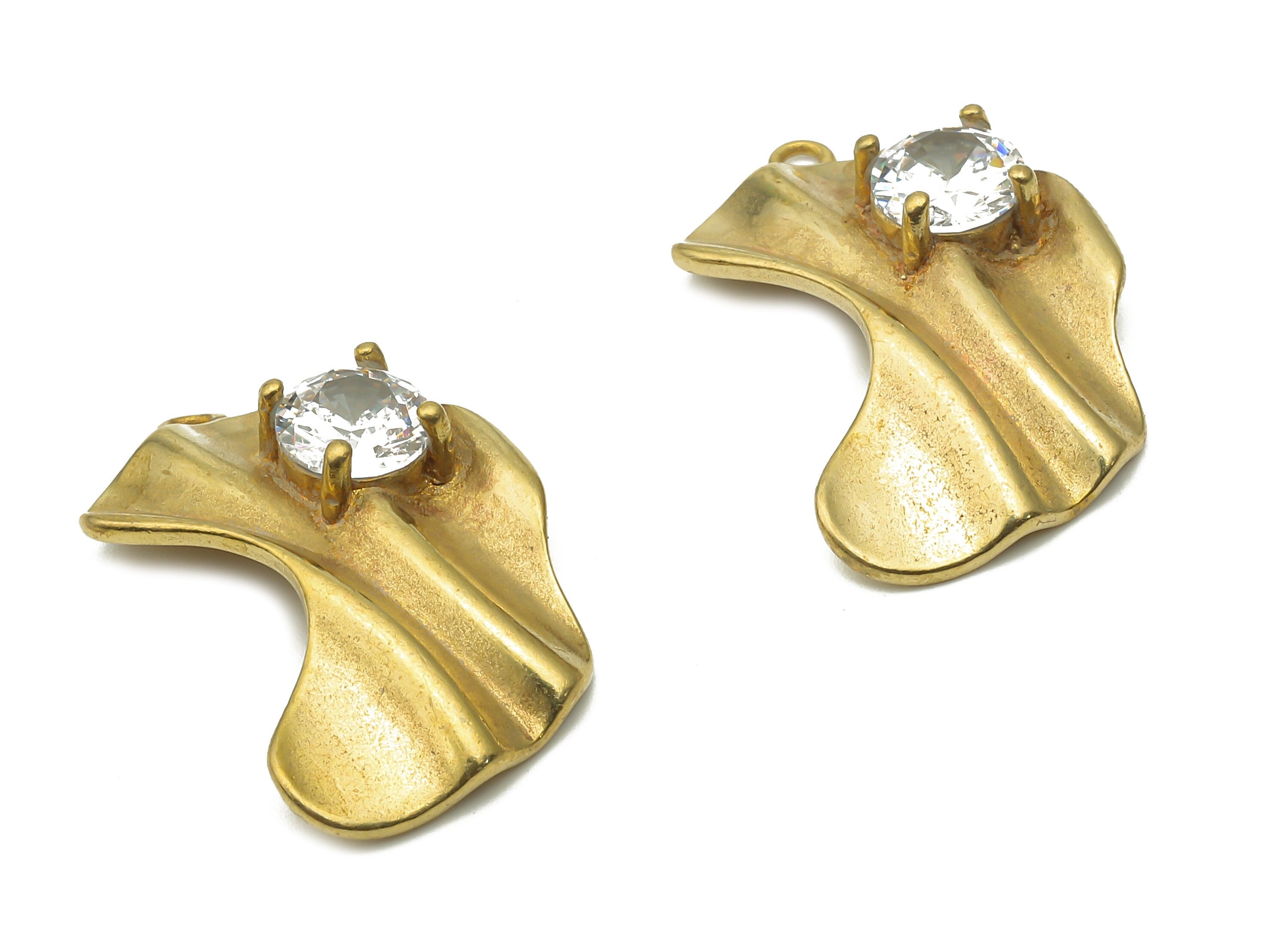 Brass C Earring Charms With Zircon - Raw Brass C Pendant - Raw Brass Moon Pendant - Raw Brass Pendant - C Pendant -23.54x15.7x2mm - PP7749 - DOMEDBAZAAR