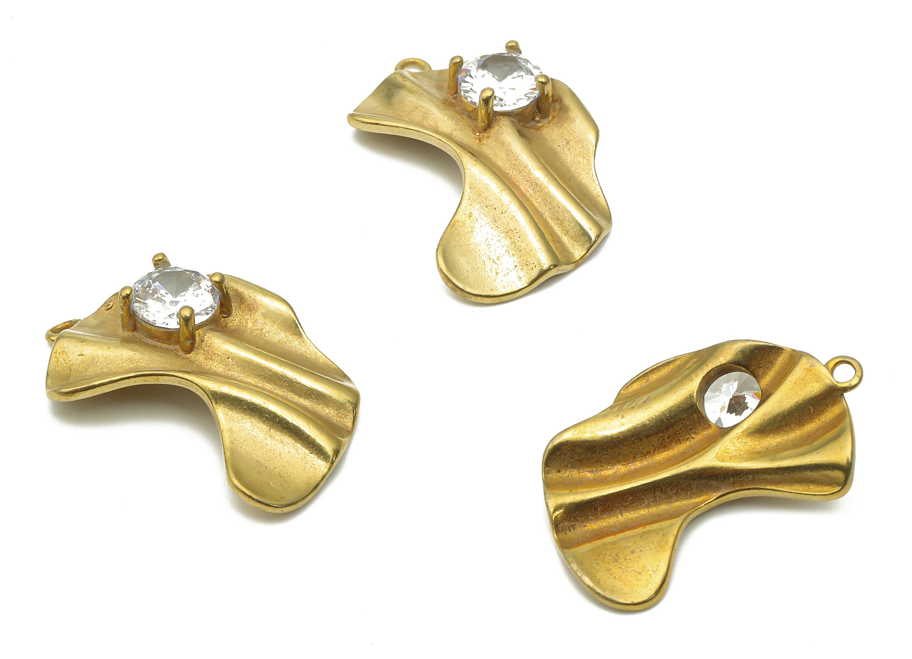 Brass C Earring Charms With Zircon - Raw Brass C Pendant - Raw Brass Moon Pendant - Raw Brass Pendant - C Pendant -23.54x15.7x2mm - PP7749 - DOMEDBAZAAR