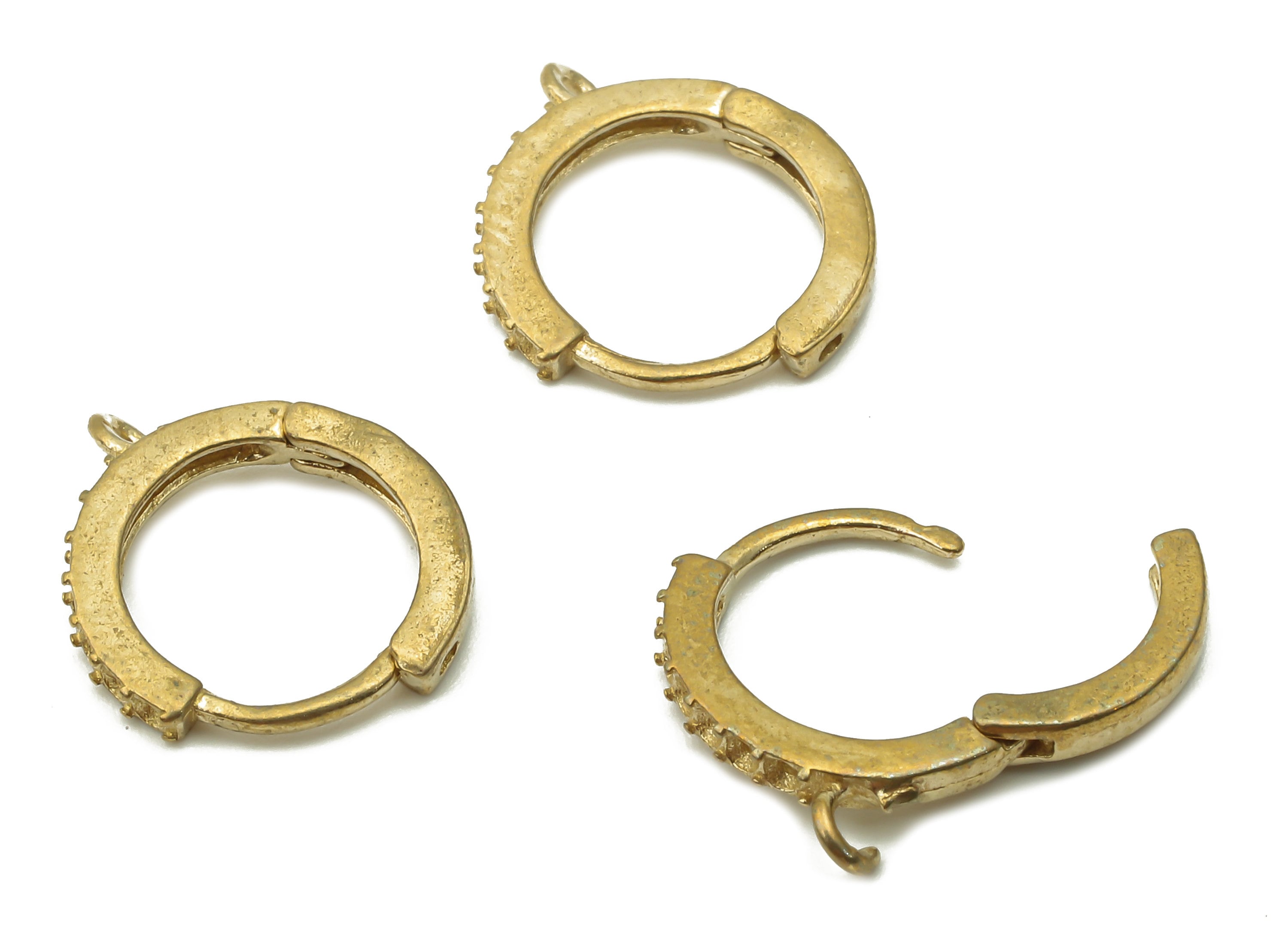 Brass Hoop Earrings - Raw Brass Round Huggie Hoop Earring With Loop - Brass Huggie Earring Charm - 13.3x12.15x2.1mm - PP7680 - DOMEDBAZAAR