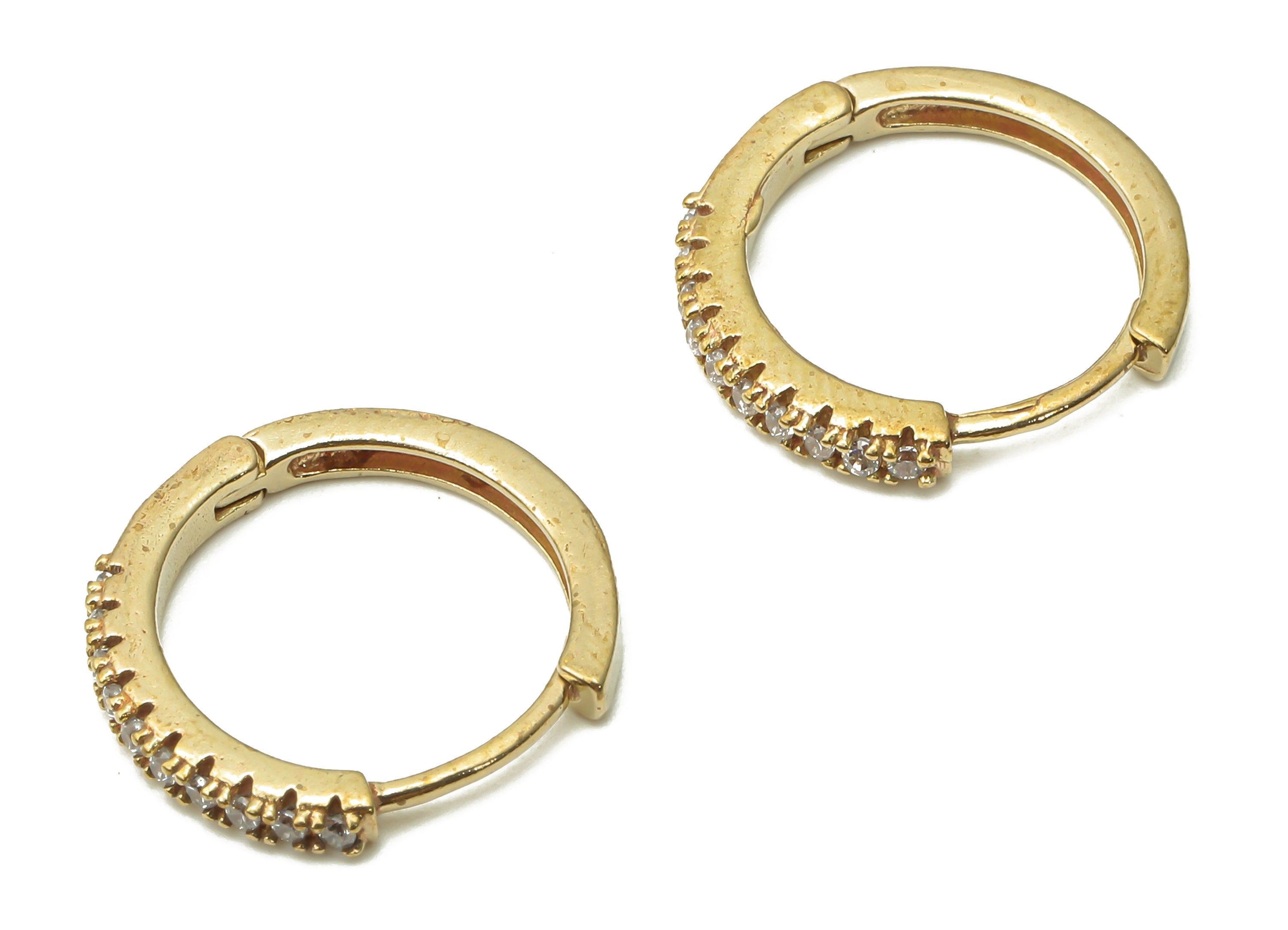 Brass Hoop Earrings - Raw Brass Huggie Hoop Earring With Zircon - Brass Round Huggie Clasps - Brass Circle Clasp - 15.8x15.8x2.04mm - PP7689 - DOMEDBAZAAR