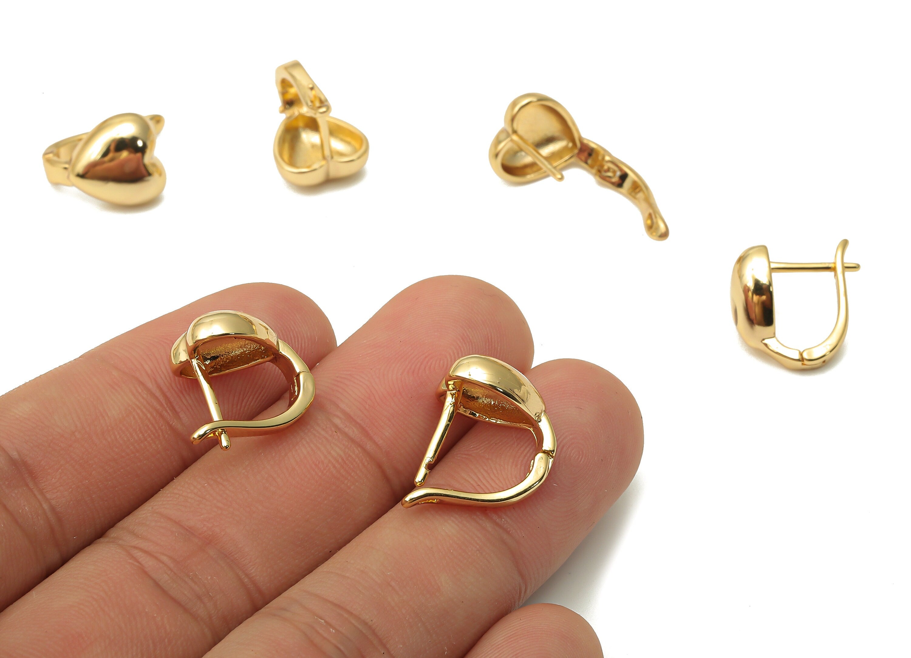 Brass Heart Earrings Clasps - Gold Plated Brass Earrings Hoops - Brass Heart Clasp - 18K Real Gold Tone Plated -15.97x15.06x1.22mm - RGP4740 - DOMEDBAZAAR