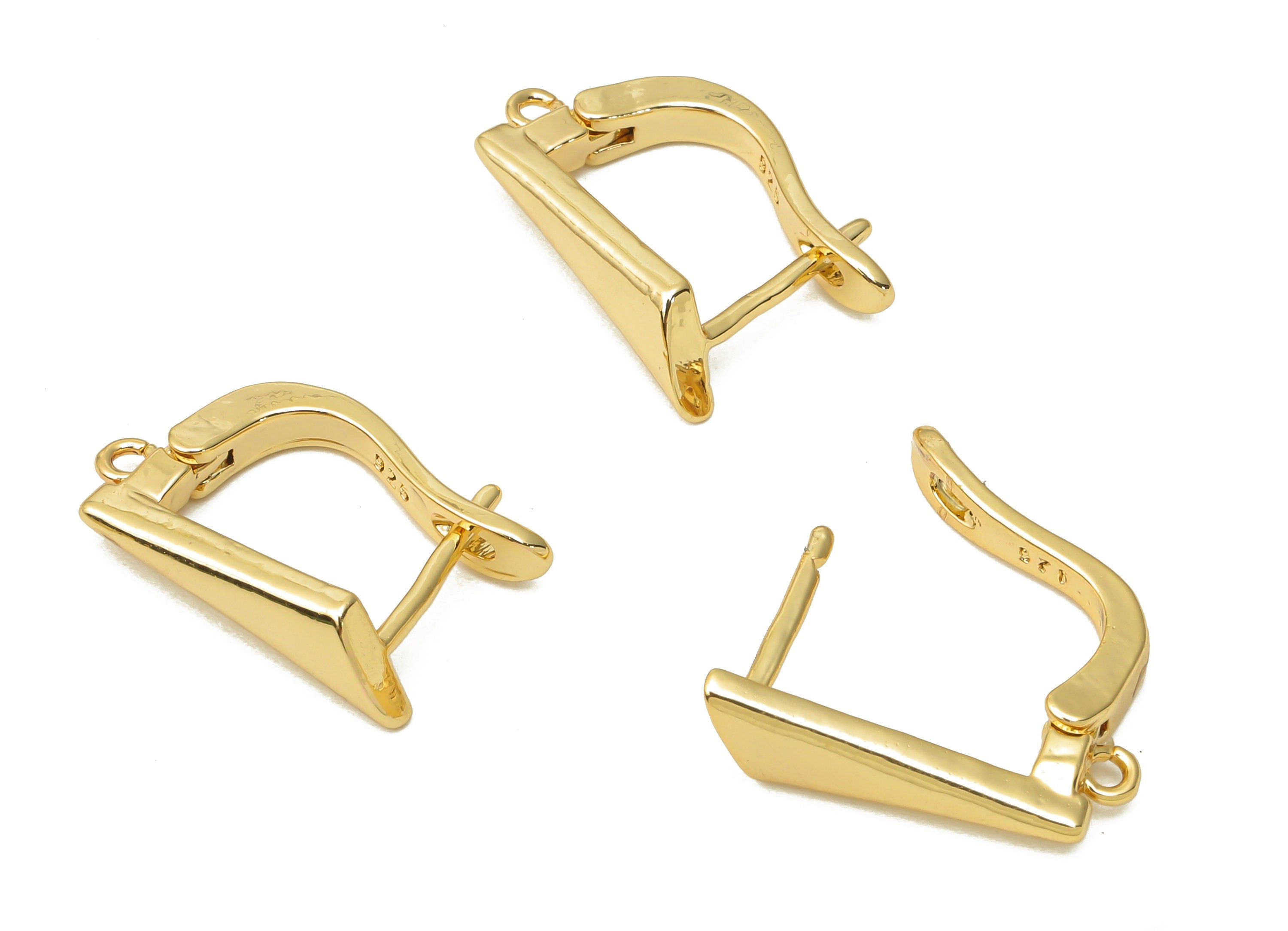 Brass Stud Hole Loop Earrings -Brass Triangle Earrings With Loop - Gold Plated Brass Earrings - 17.56x11.6x1.7mm - RGP4758 - DOMEDBAZAAR