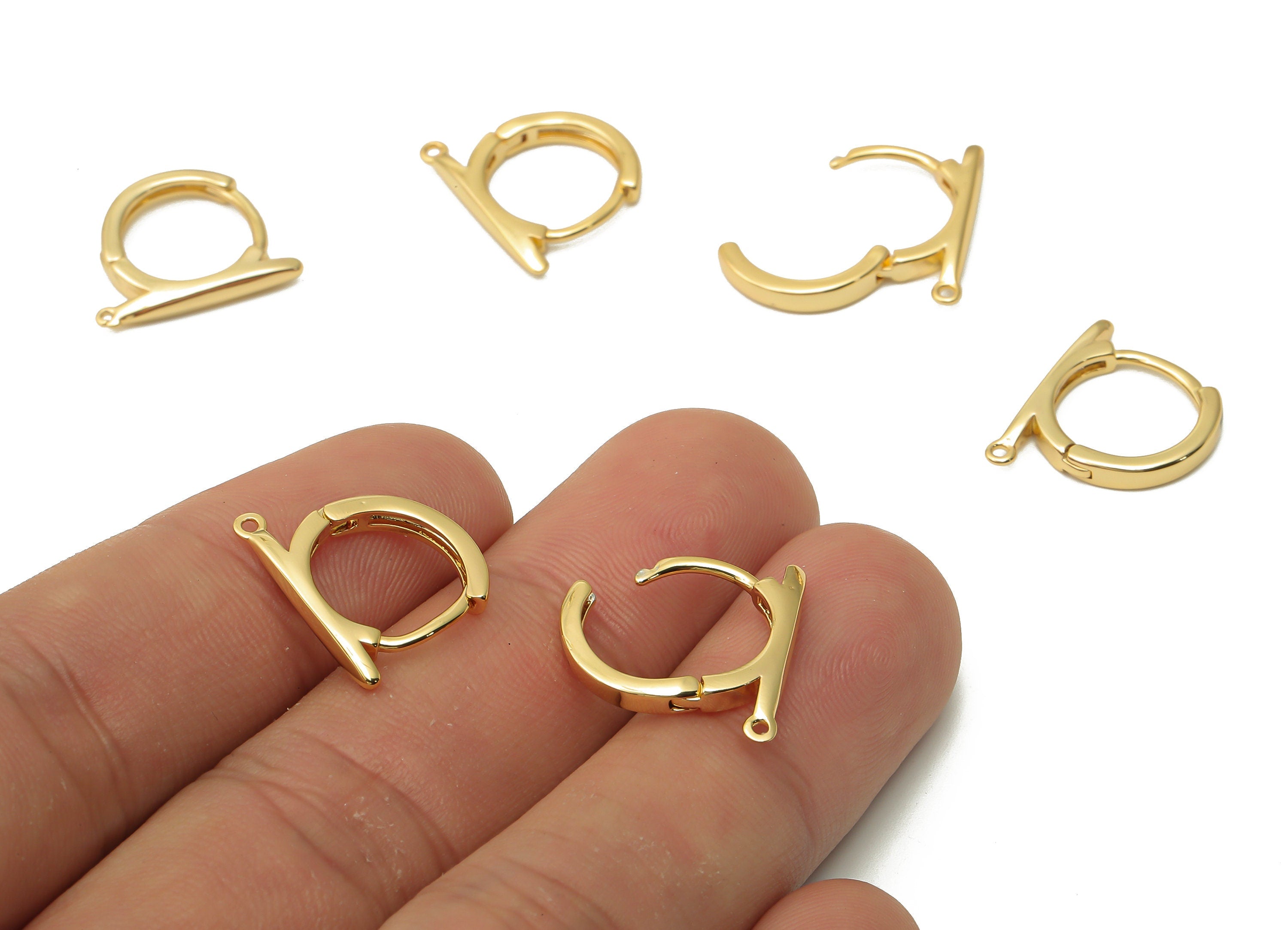 Brass Round Earrings Clasps - Round Bar Earrings Clasps - Bar Earrings With loop - 18K Real Gold Tone Plated - 16.82x13.43x2.28mm - RGP4759 - DOMEDBAZAAR