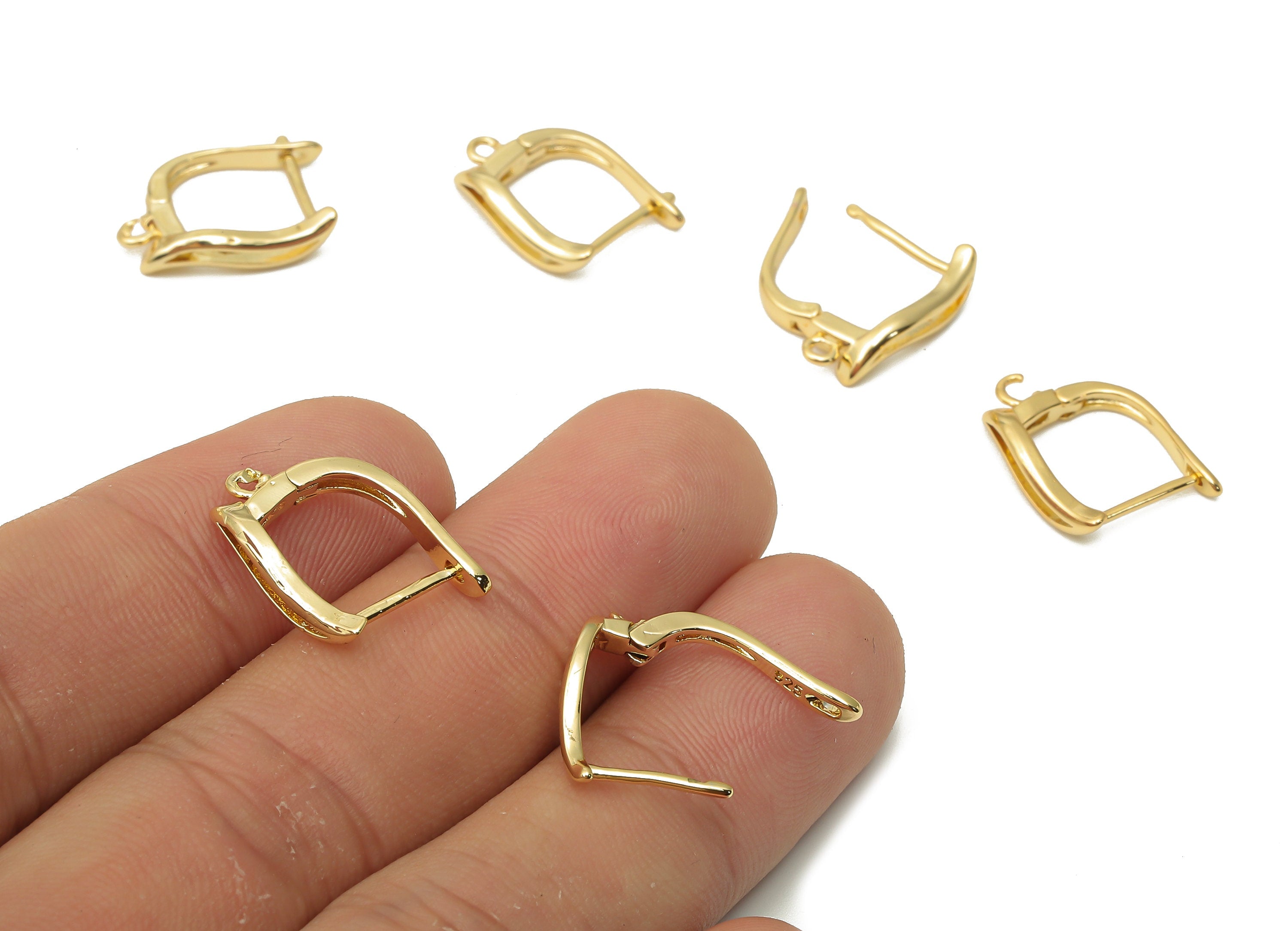 Brass Earring Clasps With Zircon - Brass Earrings Clasps With Loop - Brass Stud Earrings - Real Gold Tone Plated - 16.5x12.2x1.7mm - RGP4753 - DOMEDBAZAAR