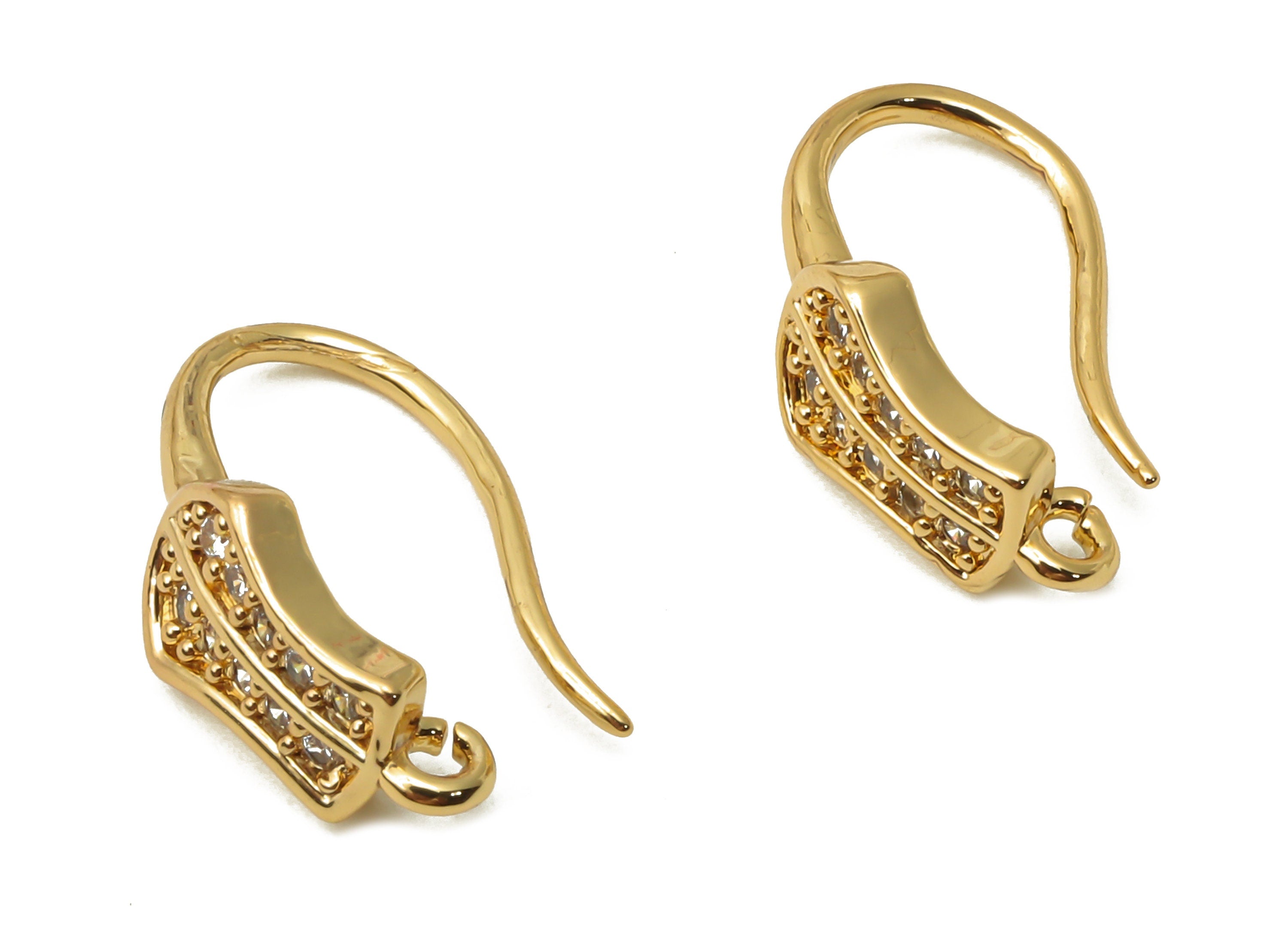 Brass Leaf Earring Wire With Loop - Brass Hook Earring - Gold Plated Brass Hoop - 18K Real Gold Tone Plated - 16.5x10.47x1.65mm - RGP4761 - DOMEDBAZAAR