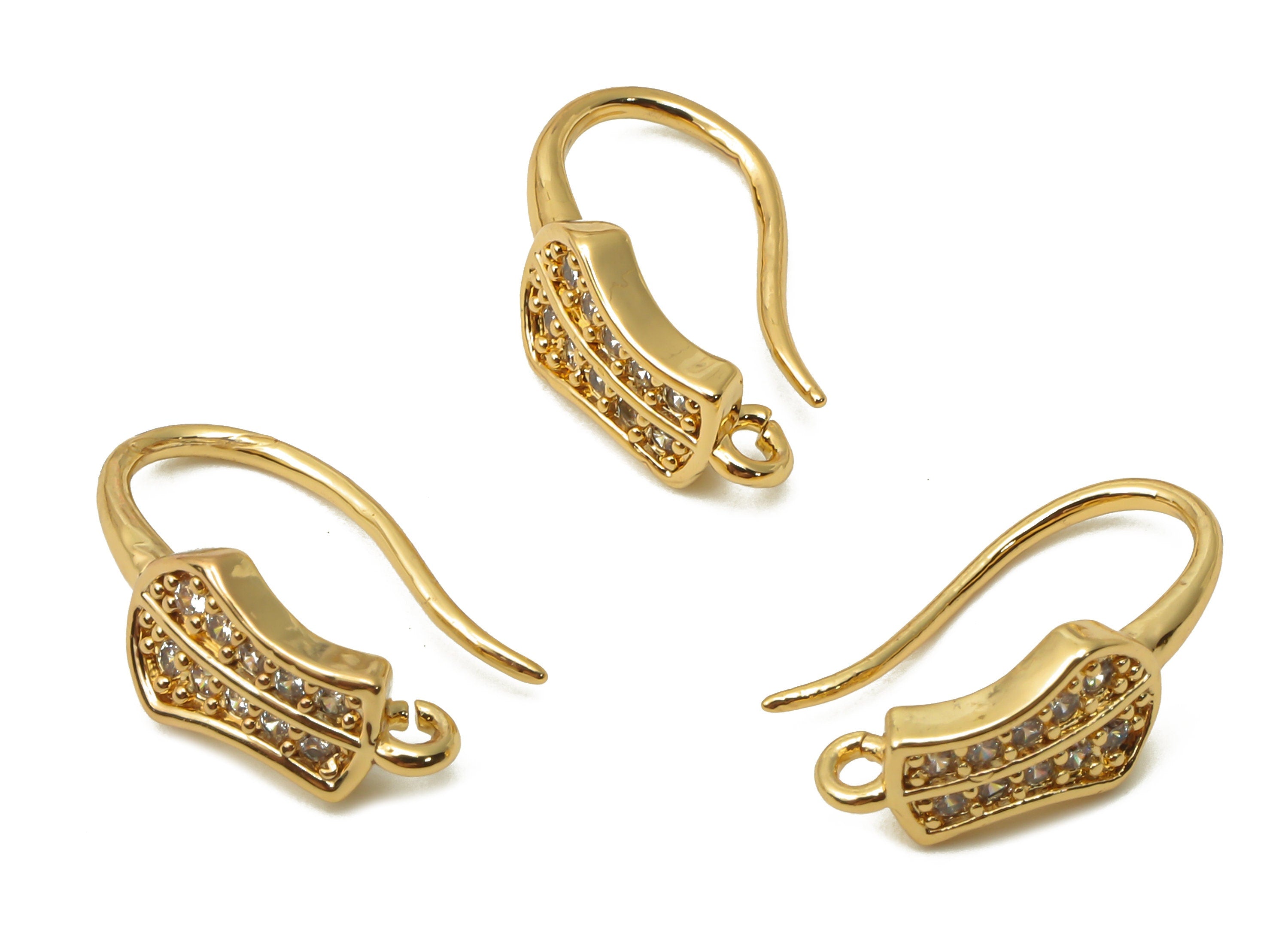 Brass Leaf Earring Wire With Loop - Brass Hook Earring - Gold Plated Brass Hoop - 18K Real Gold Tone Plated - 16.5x10.47x1.65mm - RGP4761 - DOMEDBAZAAR