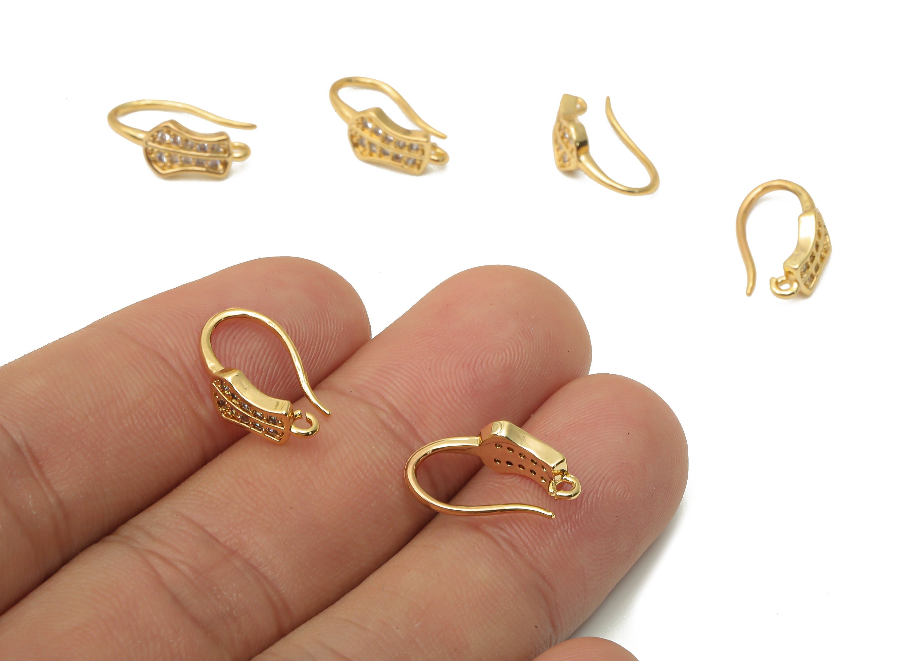 Brass Leaf Earring Wire With Loop - Brass Hook Earring - Gold Plated Brass Hoop - 18K Real Gold Tone Plated - 16.5x10.47x1.65mm - RGP4761 - DOMEDBAZAAR