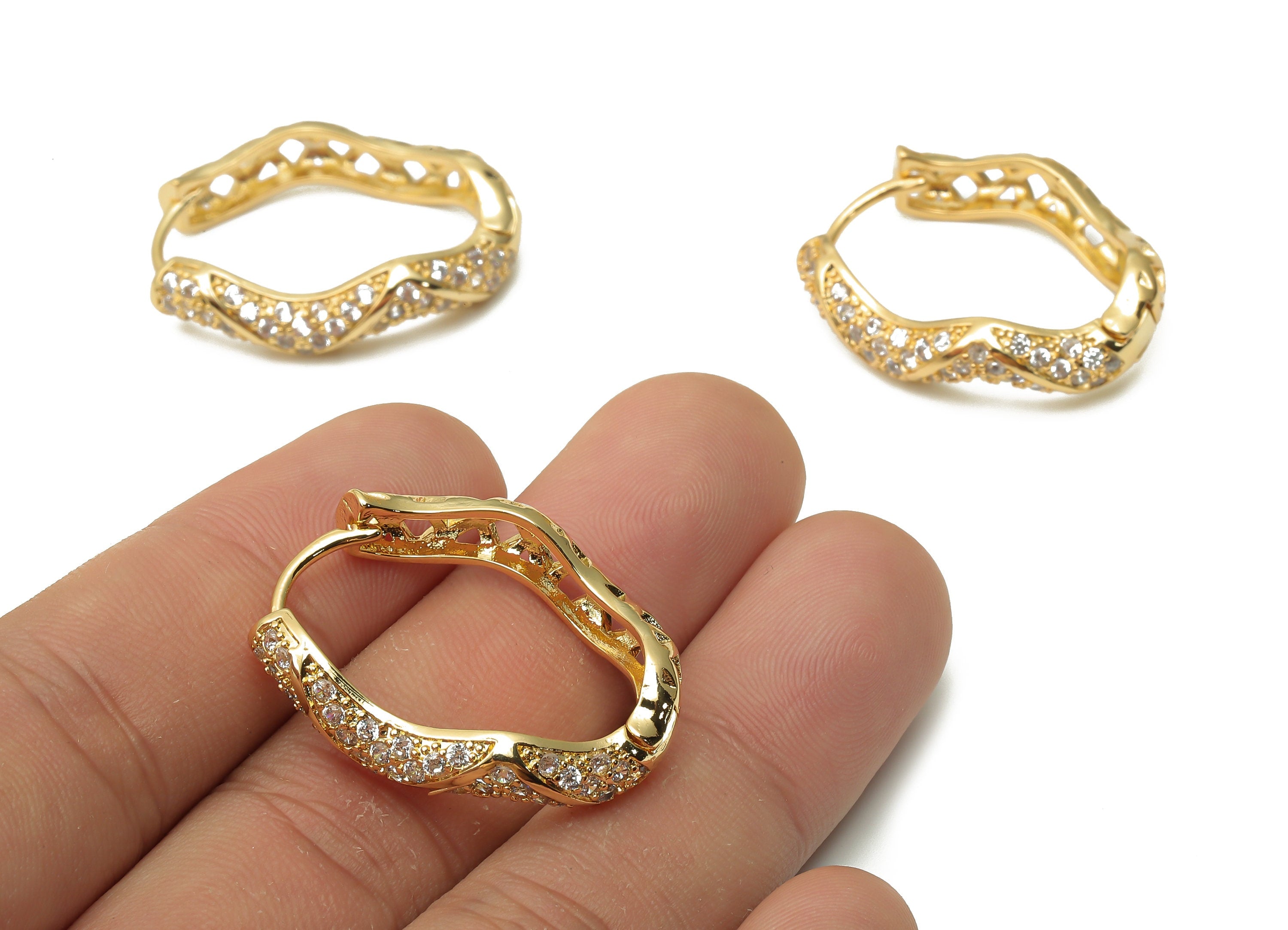 Brass Textured Thick Huggie Hoop Earrings - Brass Textured Wave Hoop - Huggie Hoop - 18K Real Gold Plated - 30.33x24.22x5.52mm - RGP4778 - DOMEDBAZAAR