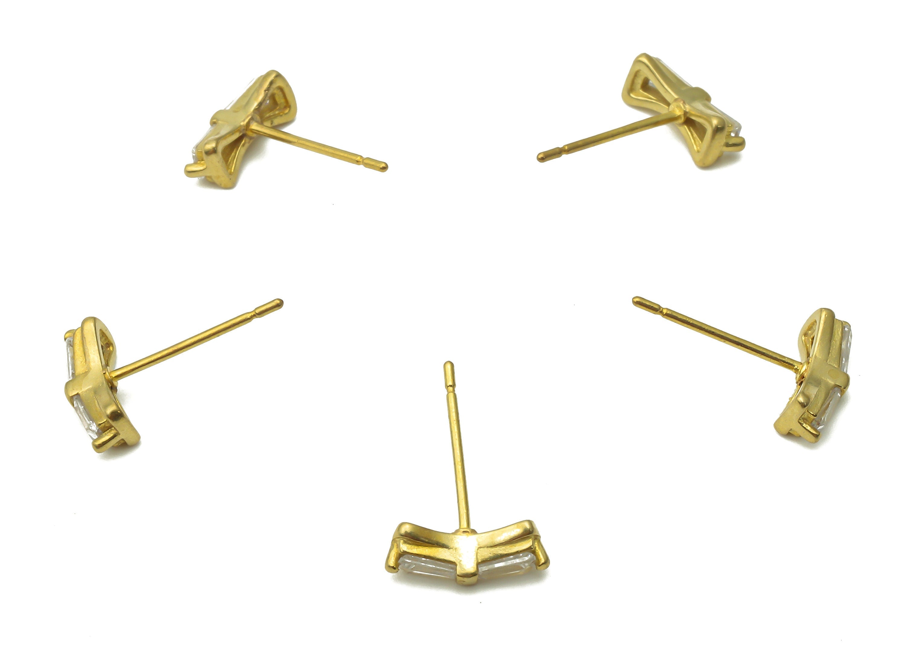 Brass Earring Stud - Raw Brass Mini Earrings Stud With Zircon - Raw Brass Earring Post With Zircon - Earring Post - 10.03x3.8x2.85mm- PP7699 - DOMEDBAZAAR