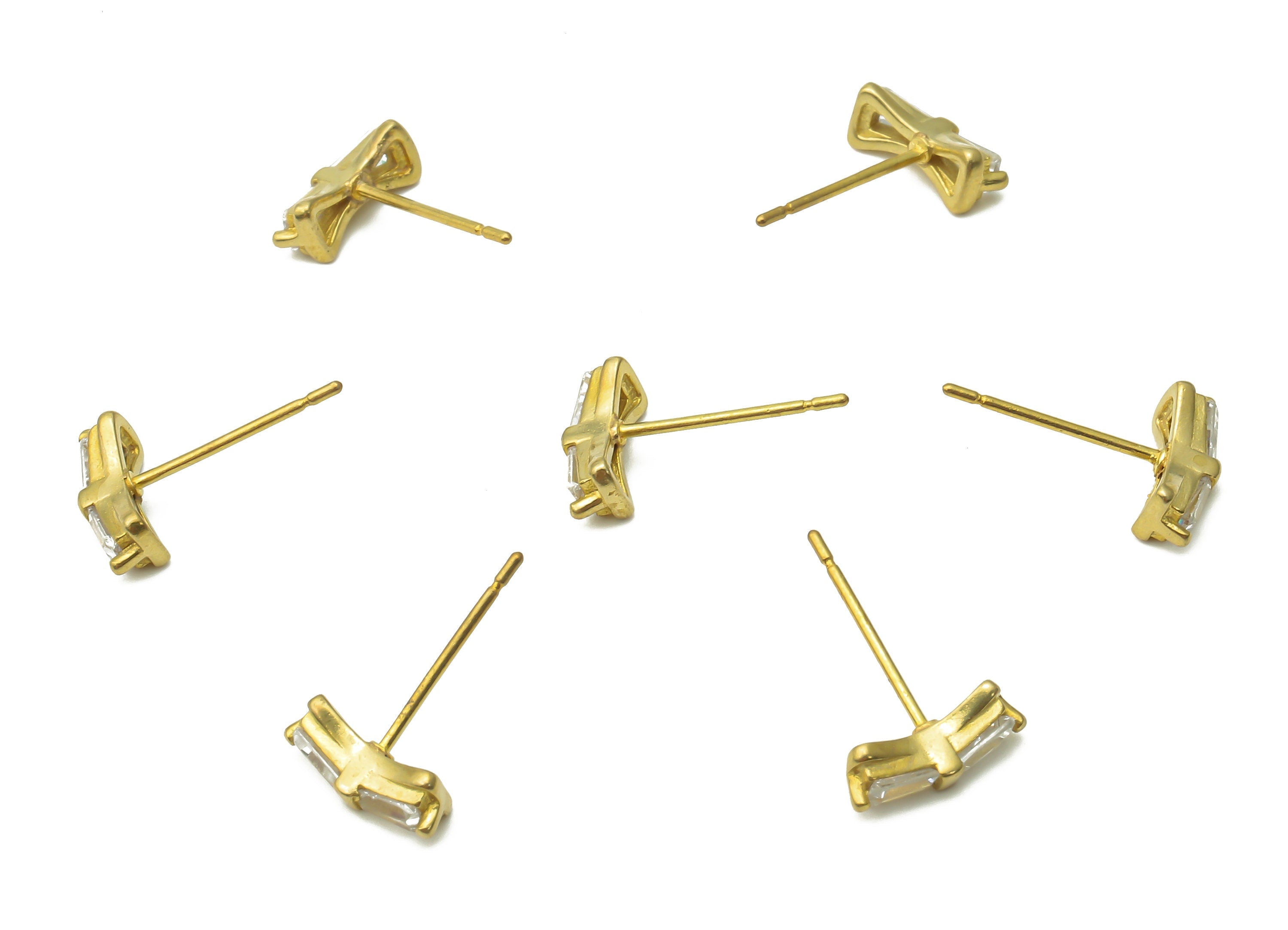 Brass Earring Stud - Raw Brass Mini Earrings Stud With Zircon - Raw Brass Earring Post With Zircon - Earring Post - 10.03x3.8x2.85mm- PP7699 - DOMEDBAZAAR