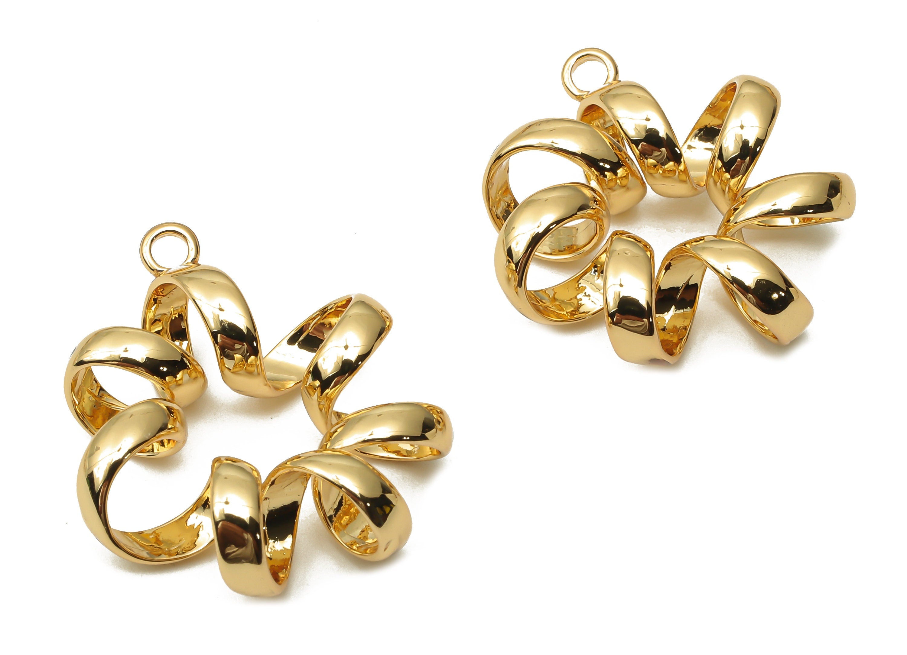 Brass Curled Earring Charm - Brass Irregular Necklace - Brass Spiral Rings Pendant - 18K Real Gold Plated - 26.45x22.71x0.83mm - RGP4786 - DOMEDBAZAAR