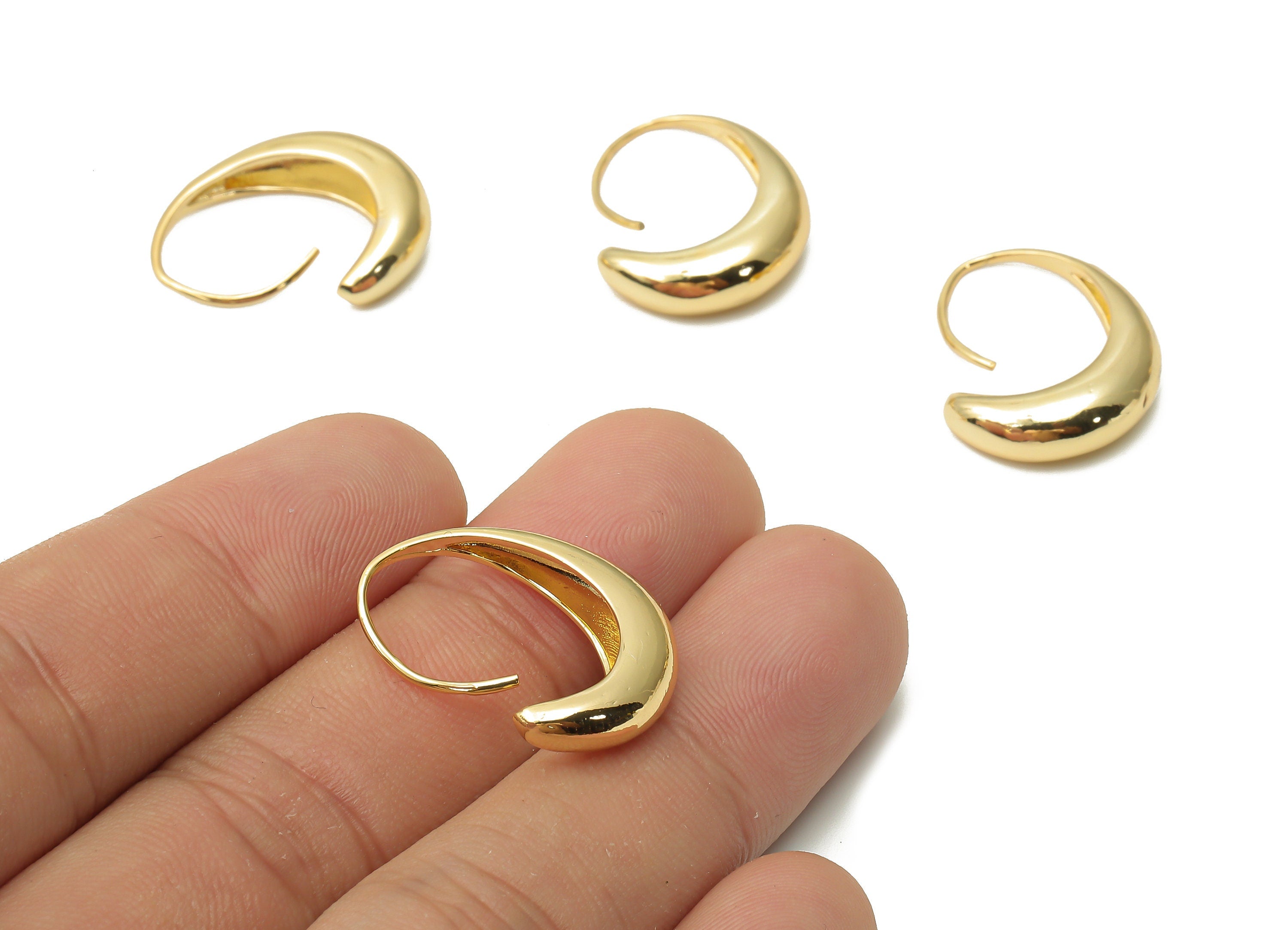 Brass Crescent C Hoop Earring - Brass Thick Hoop Wire - Banana Hoop Earring Clasps - 18K Real Gold Plated - 30.45x19.78x1.64mm - RGP4788 - DOMEDBAZAAR