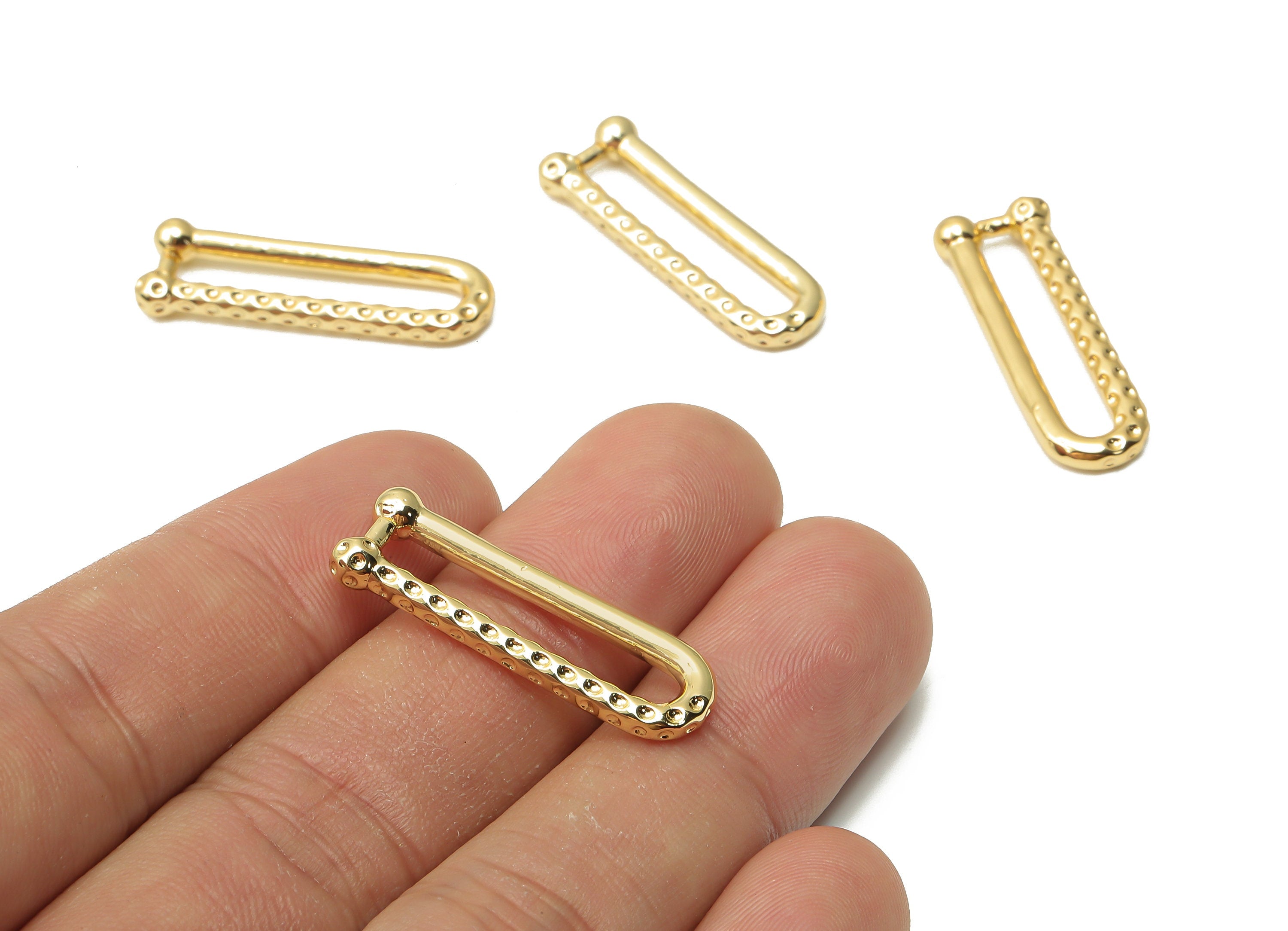 Brass Long U Earrings Clasps - Brass Spot Hoop Earrings - Textured Geometric Earrings - 18K Real Gold Plated - 29.84x10.25x2.62mm - RGP4793 - DOMEDBAZAAR