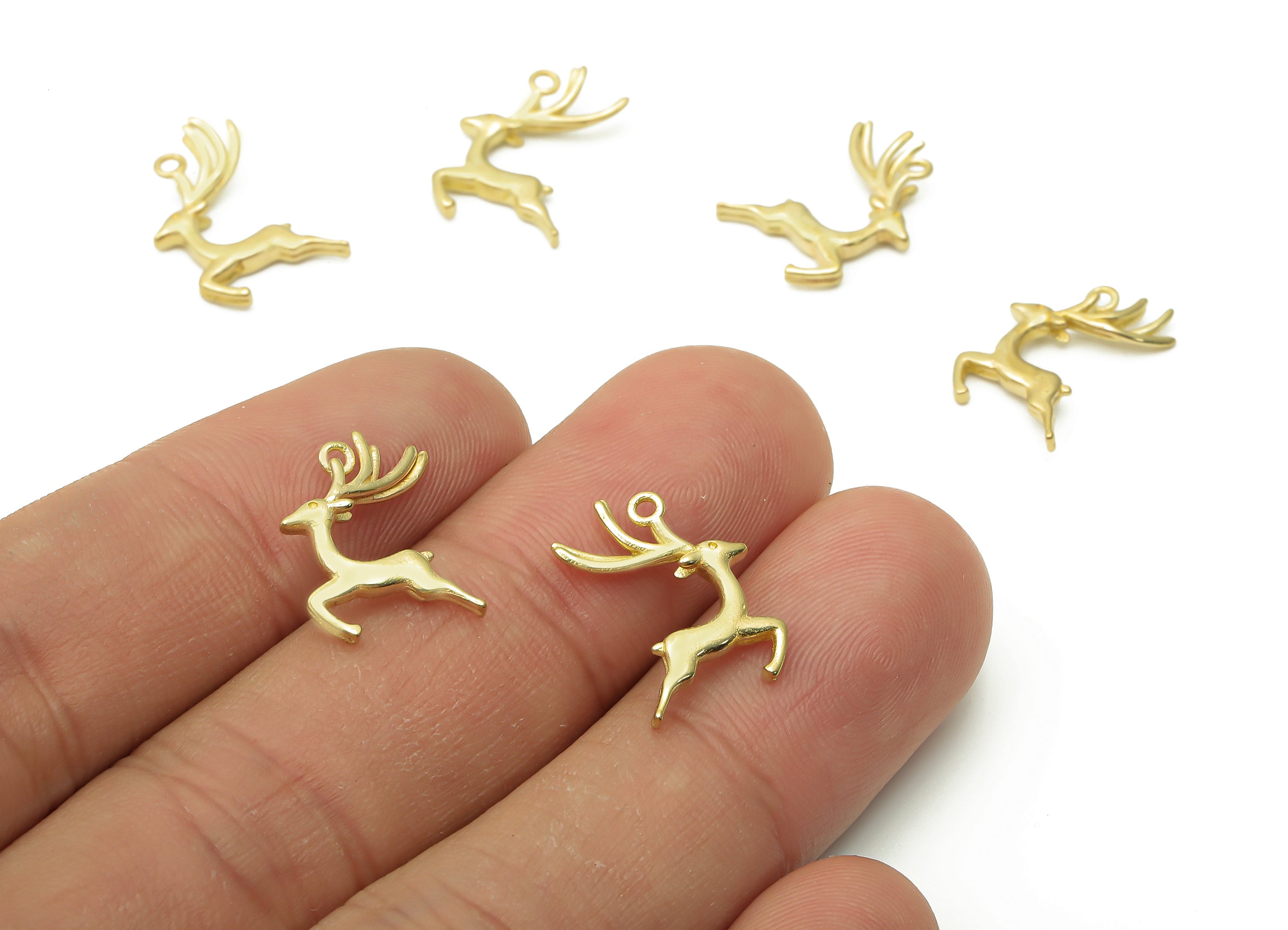 Brass Deer Earrings Charms - Raw Brass Deer Earring Charm - Brass Deer Pendant - Brass Deer Earring - 17.73x10.87x2.2mm - PP7728 - DOMEDBAZAAR