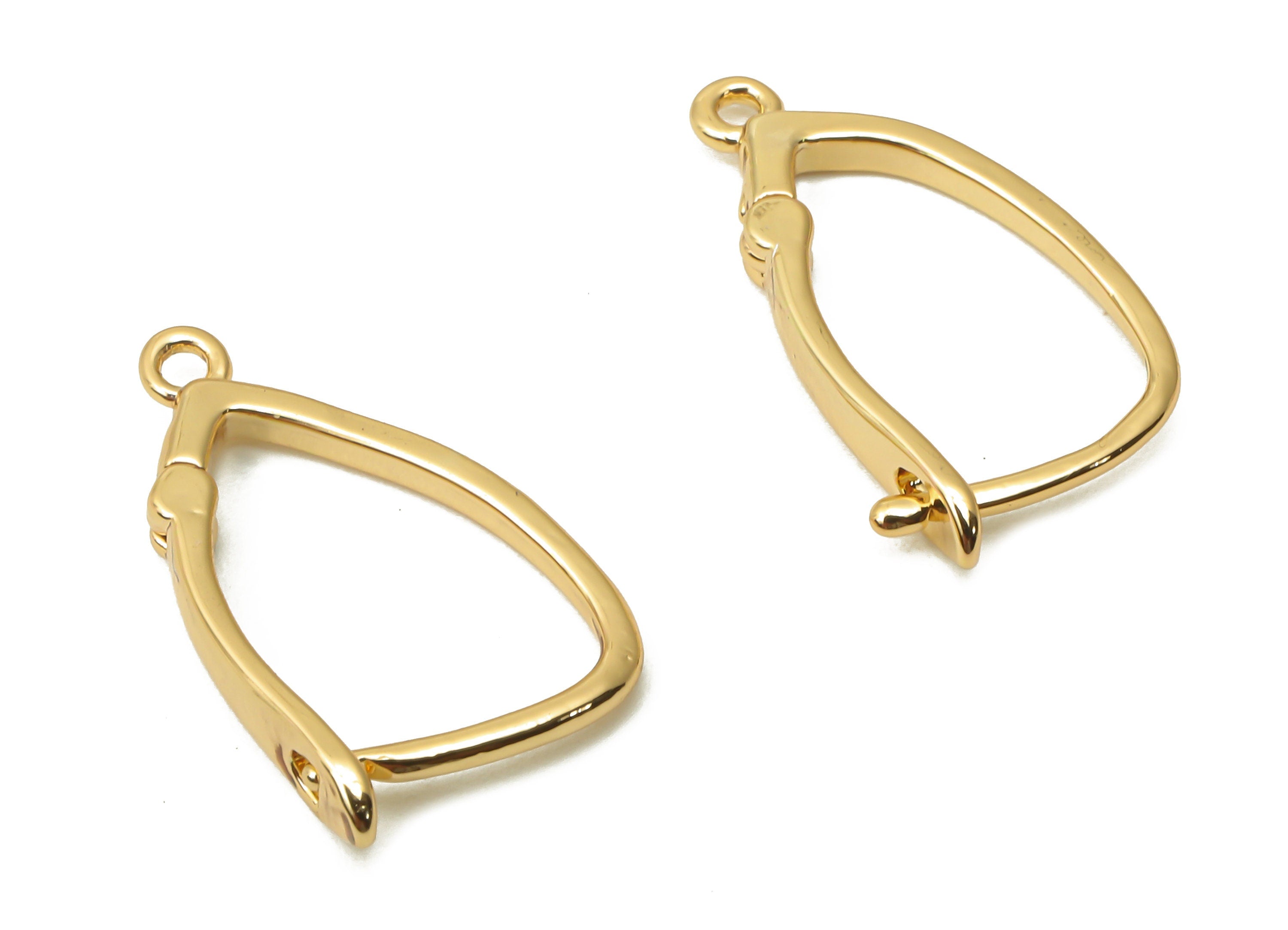 Brass Earrings Hoop With Loop - Brass Drop Earrings Clasps - 18K Real Gold Plated Brass Clasps - 17.52X9.32X0.76mm - RGP4796 - DOMEDBAZAAR