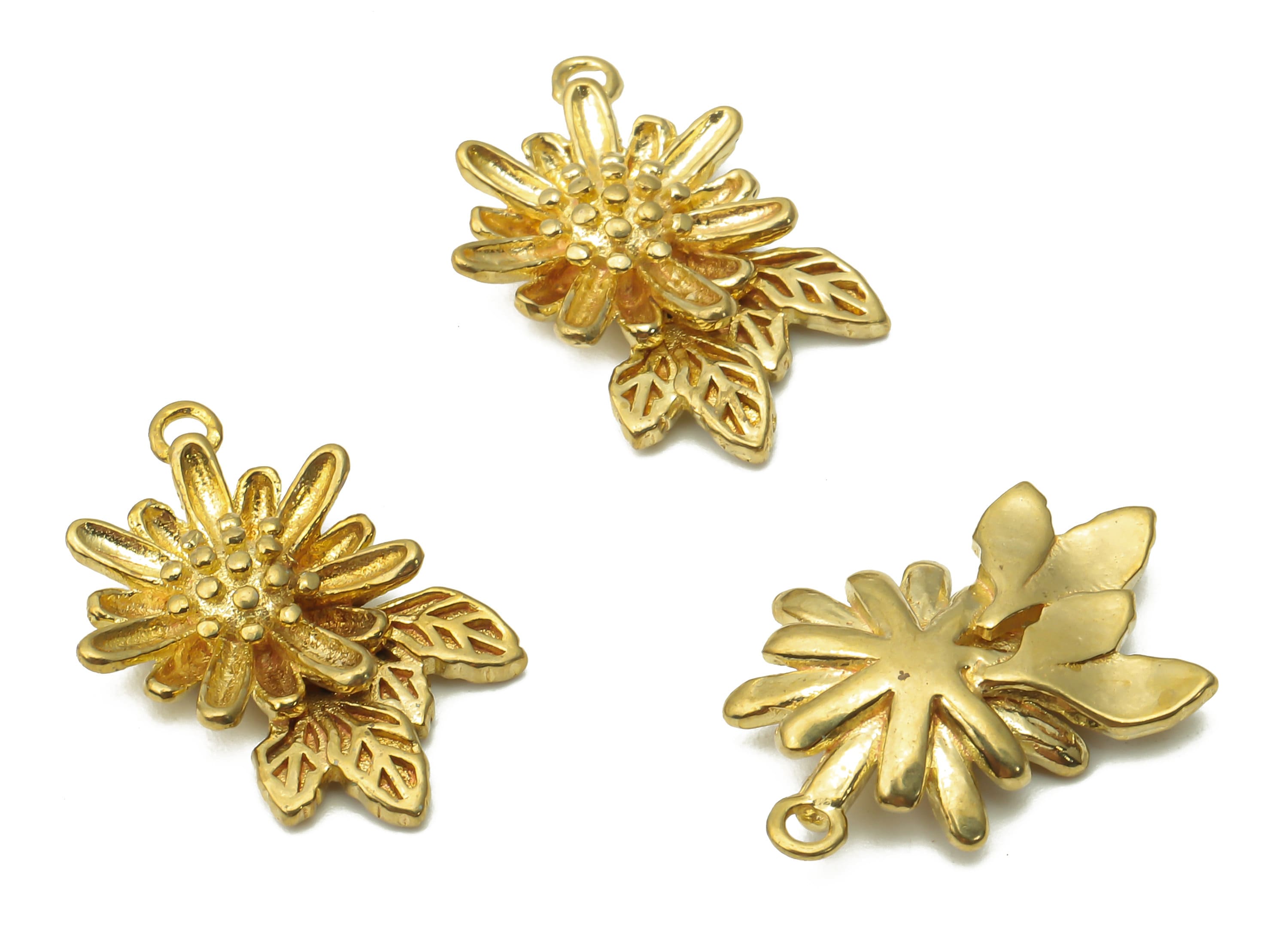 Brass Flower Earring Charm - Raw Brass Waterlily Earring - Brass Lotus Pendant - leaves Necklace - Flower Charm- 19.45x12.55x3.85mm - PP7738 - DOMEDBAZAAR