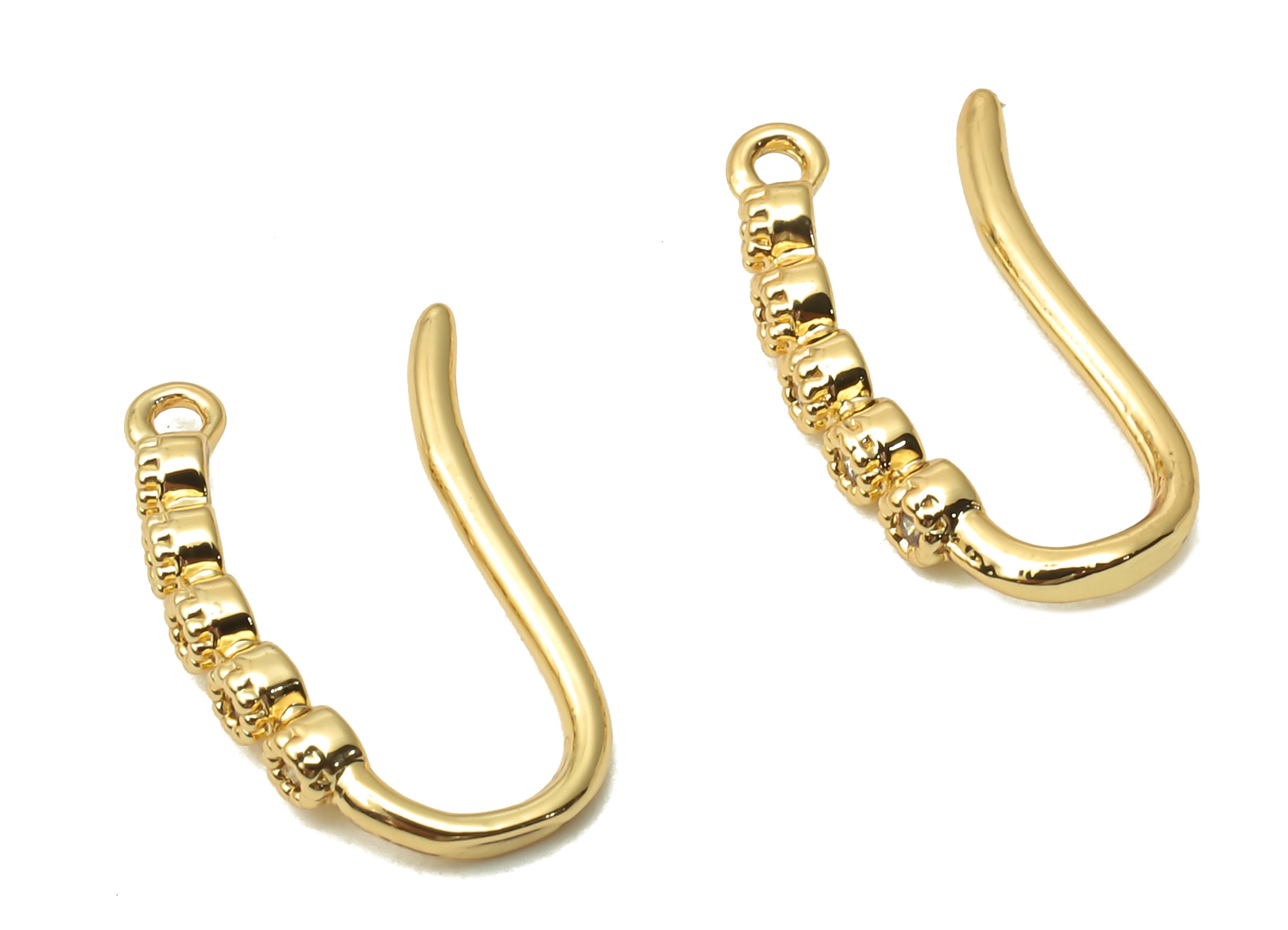 Brass Flower Hook Earring With Zircon - Brass Textured Hook Earring - Ear Wire With Loop - 18K Real Gold Plated - 15.22x7.4x1.44mm - RGP4799 - DOMEDBAZAAR