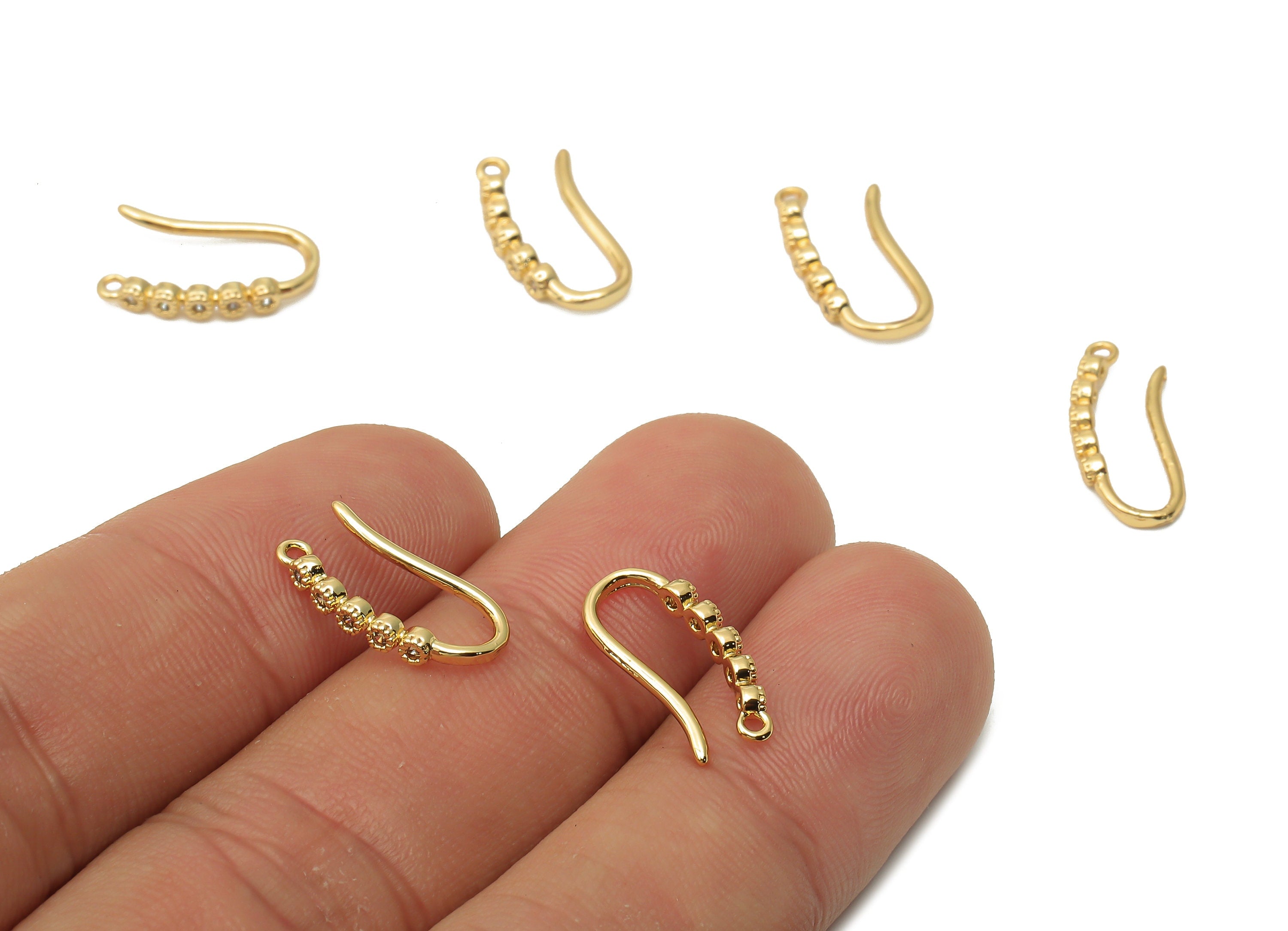 Brass Flower Hook Earring With Zircon - Brass Textured Hook Earring - Ear Wire With Loop - 18K Real Gold Plated - 15.22x7.4x1.44mm - RGP4799 - DOMEDBAZAAR