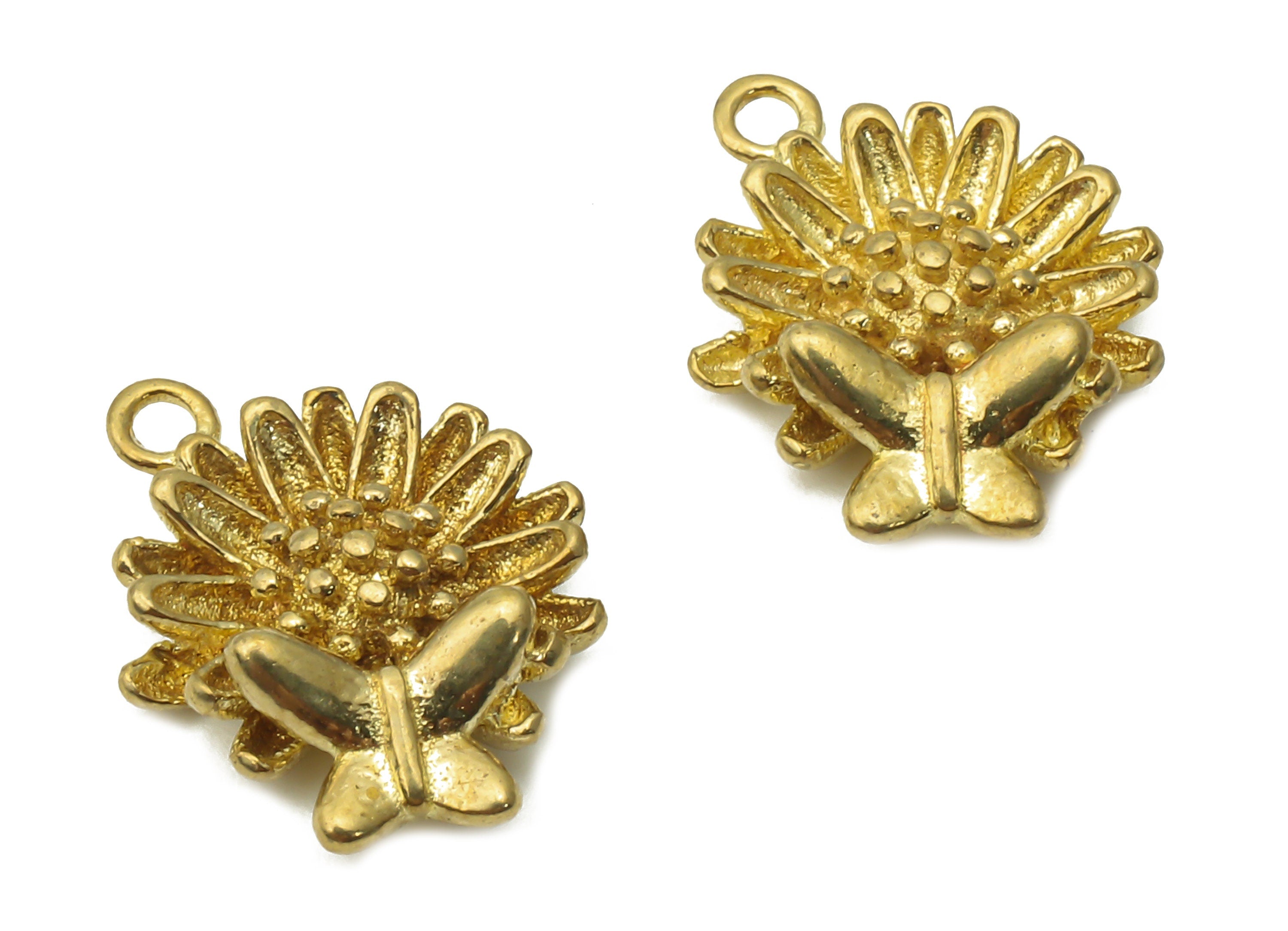 Brass Flower Earring Charm - Raw Brass Waterlily Butterfly Earring - Brass Waterlily Pendant - Lotus Necklace - 15.1x11.6x3.5mm - PP7750 - DOMEDBAZAAR