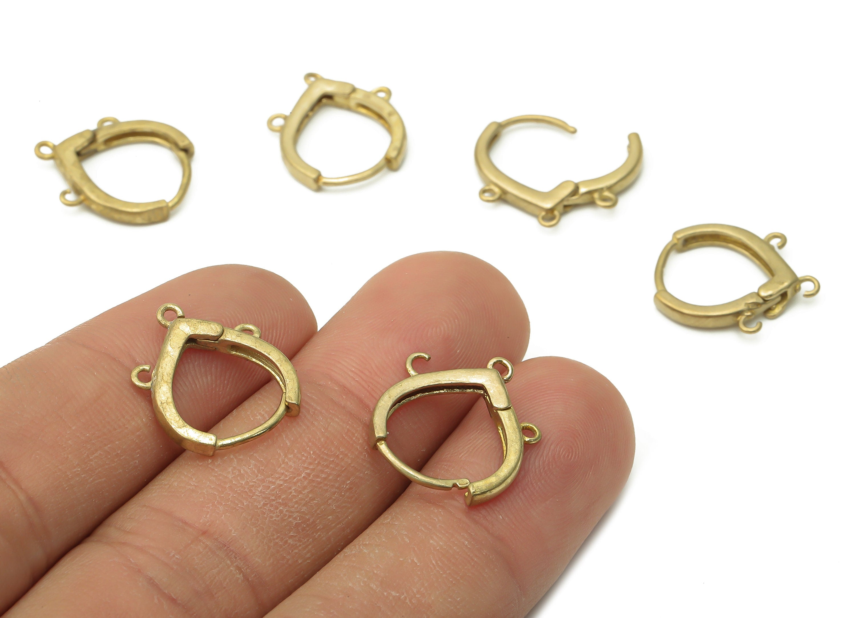 Brass Drop Hoops Earring Connector - Raw Brass Teardrop Hoop Earring With Loop - Brass Huggie Clasps With 3 Loops - 17.5x14.4x2.6mm - PP7764 - DOMEDBAZAAR