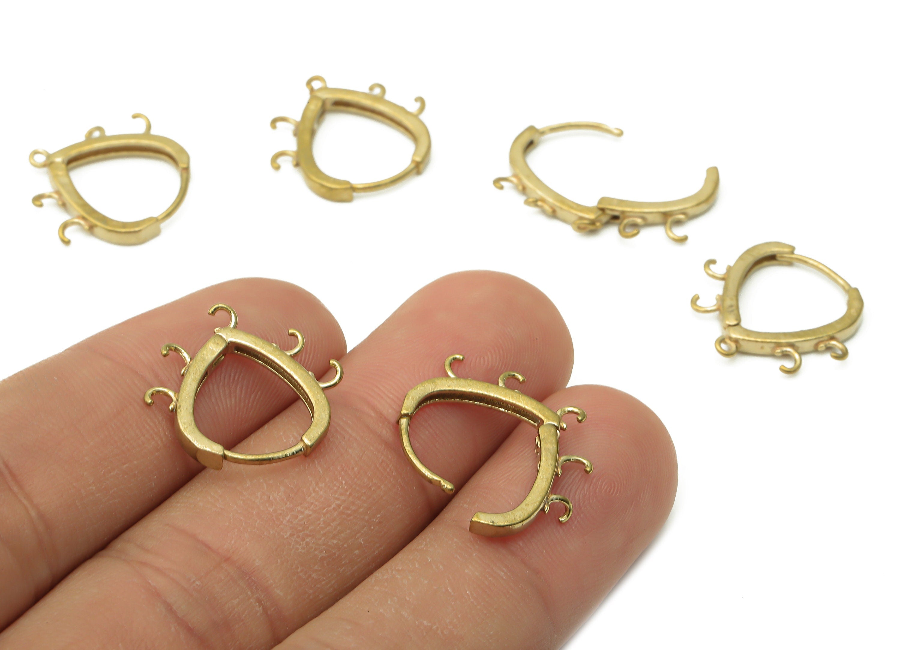 Brass Drop Hoops Earring Connector - Raw Brass Teardrop Hoop Earring With Loop - Brass Huggie Clasps With 5 Loops - 17.9x16.9x2.5mm - PP7765 - DOMEDBAZAAR