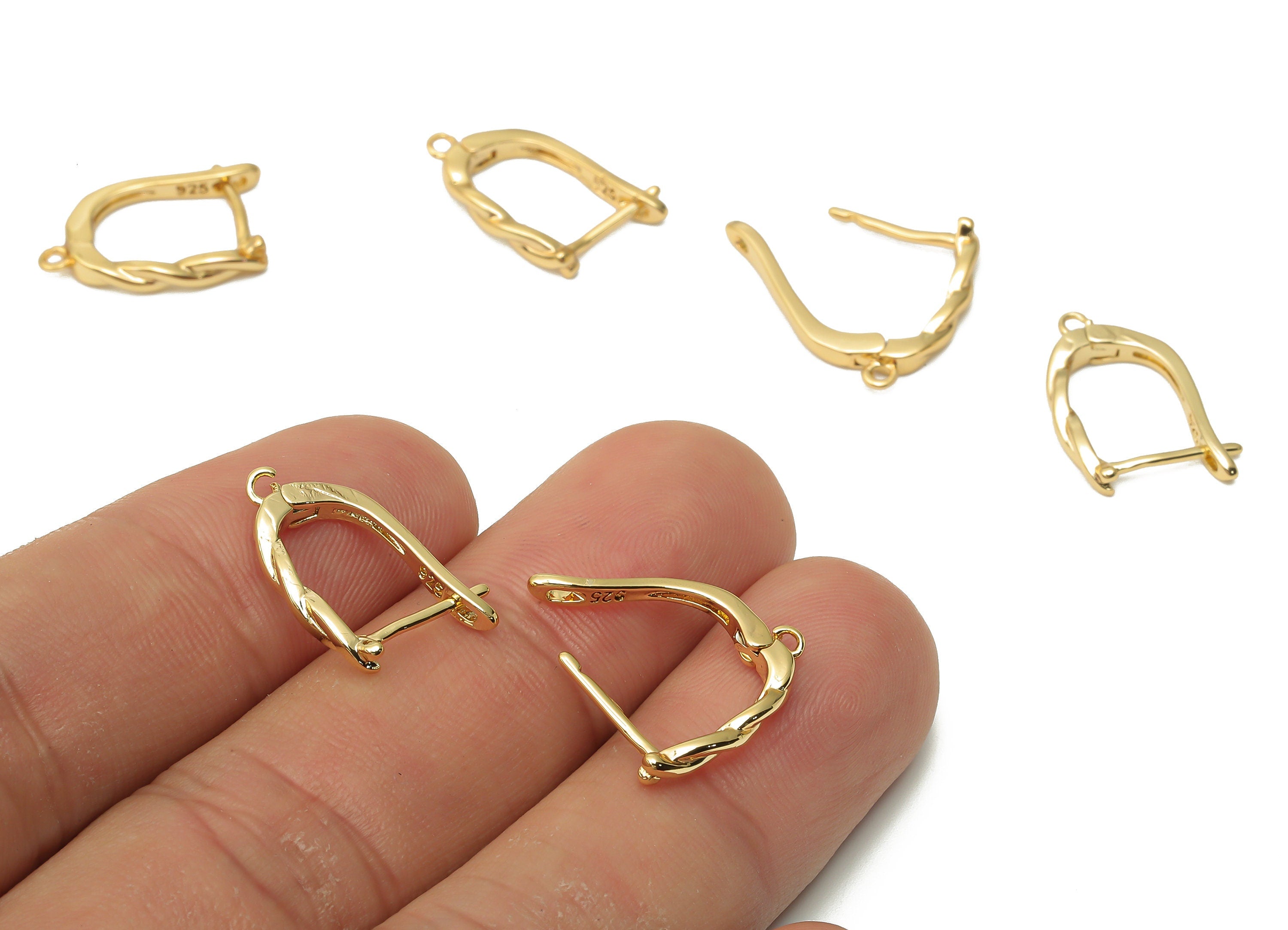 Brass Wisted Earrings Clasps - Gold Plated Brass Hoop With Loop - Brass Earrings - 18K Real Gold Plated - 17.14x12.77x1.66mm - RGP4803 - DOMEDBAZAAR