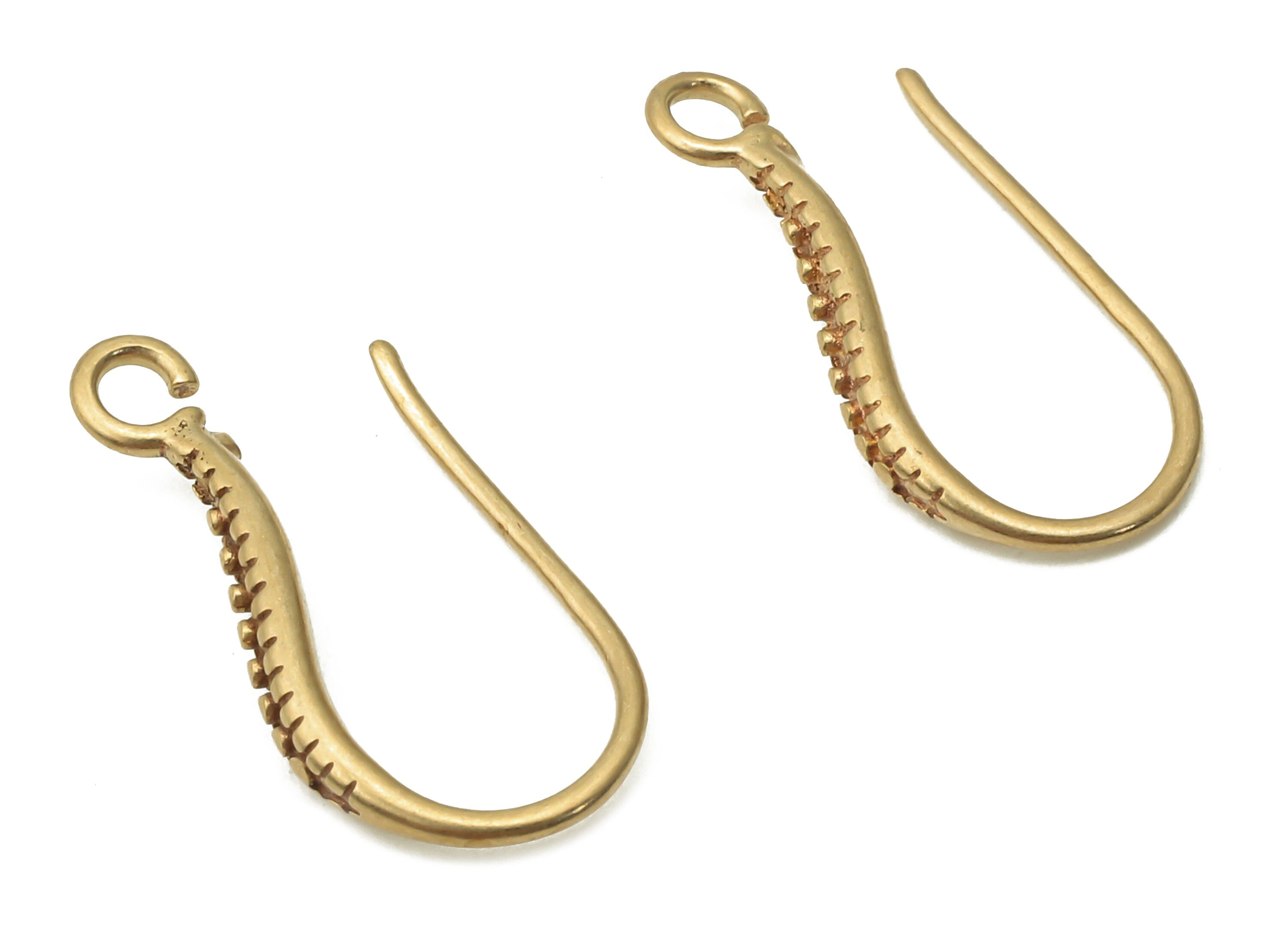 Brass Earrings Wires- Raw Brass Curled Long Bean Textured Earring Hooks - Earring Wire - Brass Earring Hook - 17.43x8.32x2.44mm - PP7772 - DOMEDBAZAAR