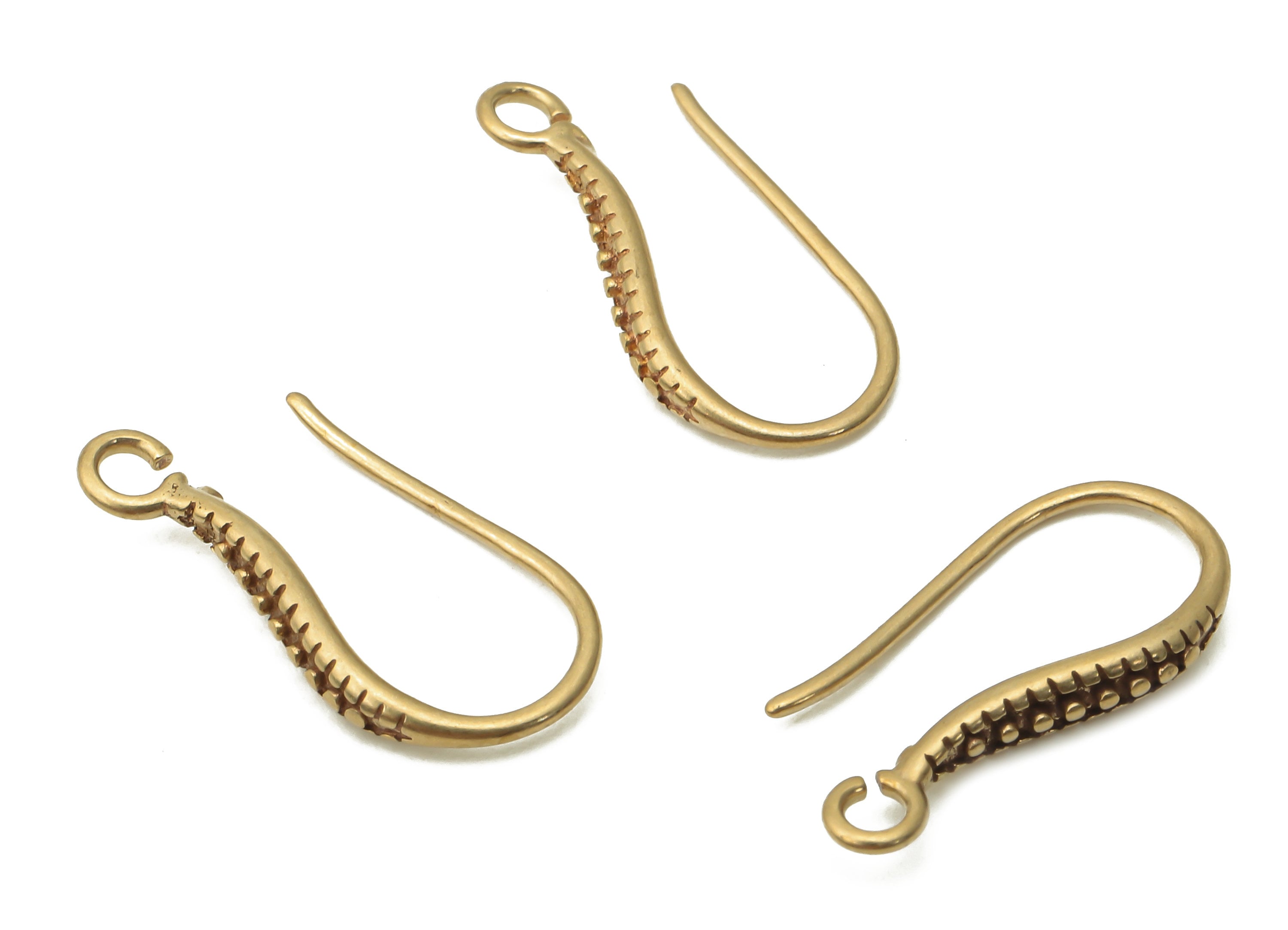 Brass Earrings Wires- Raw Brass Curled Long Bean Textured Earring Hooks - Earring Wire - Brass Earring Hook - 17.43x8.32x2.44mm - PP7772 - DOMEDBAZAAR