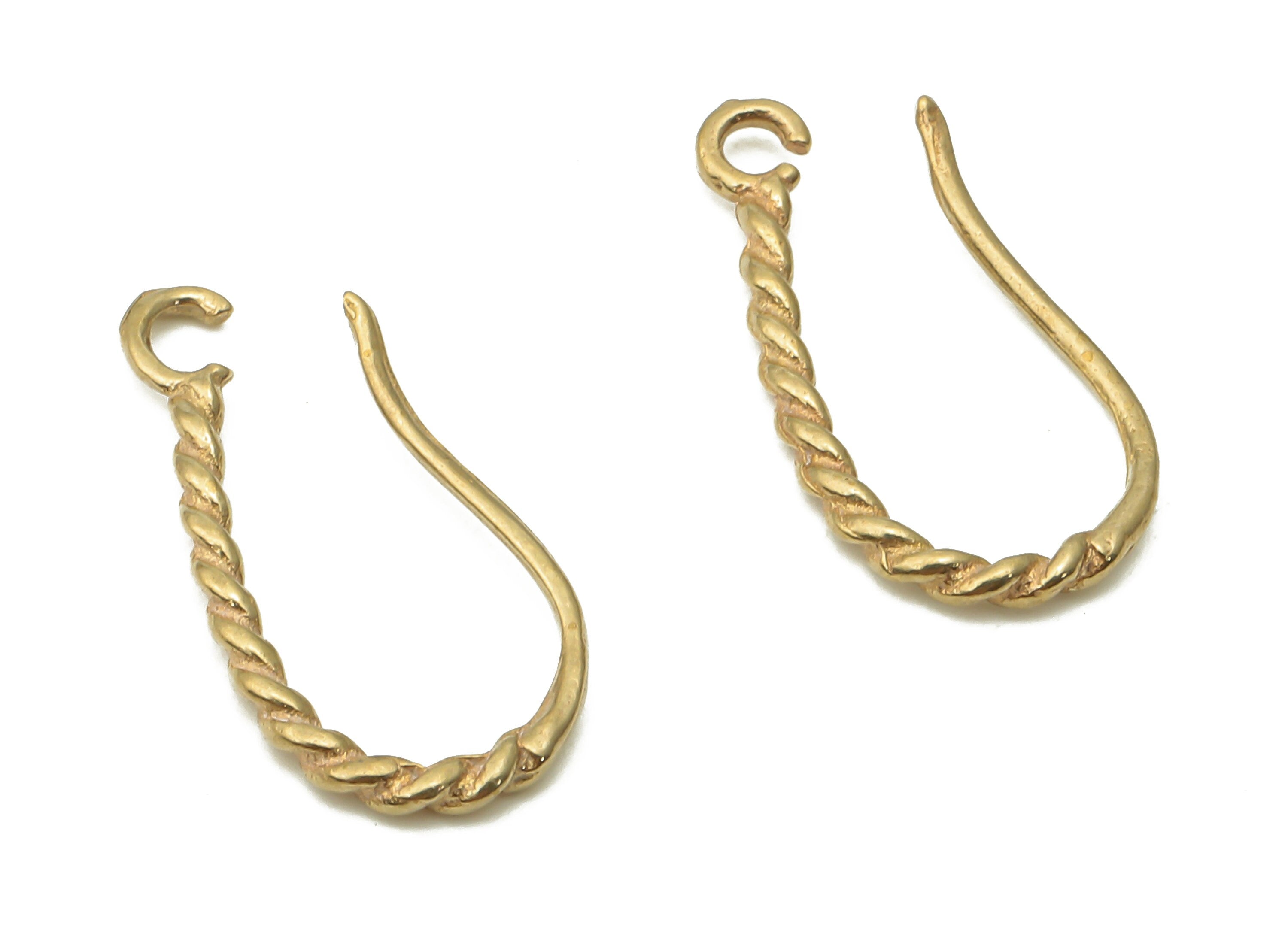 Brass Earrings Hooks - Raw Brass Twisted Earrings Wires - Brass Curved Earring Hooks - Twisted Brass Ear Wire -17.15x8.78x1.36mm- PP7773 - DOMEDBAZAAR