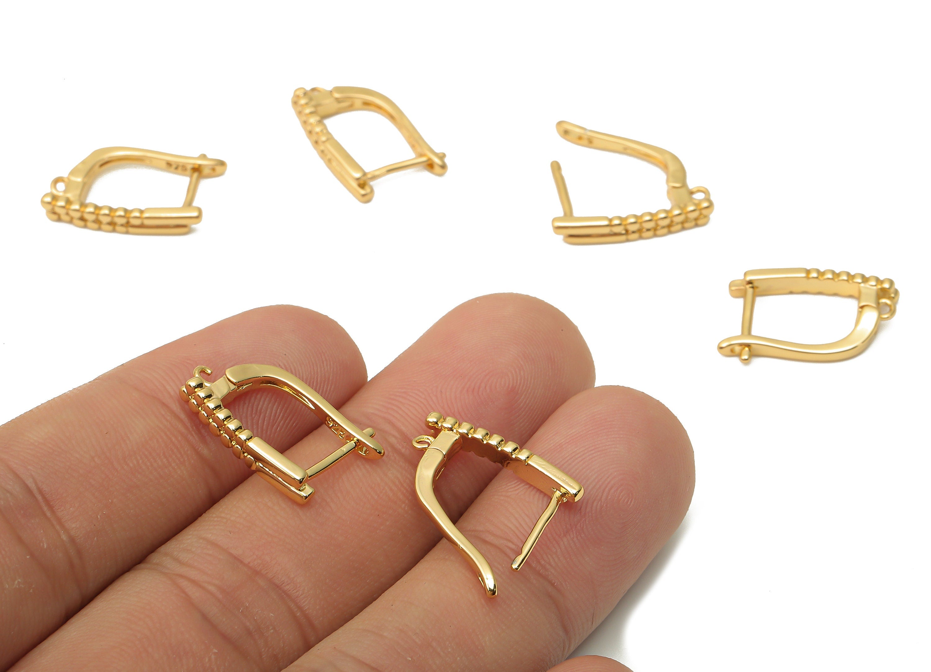 Brass Textured Earrings Clasps - Brass Bar hoop With Loop -Clasps Earrings - 18K Real Gold Plated - 17.75x11.54x1.44mm - RGP4805 - DOMEDBAZAAR