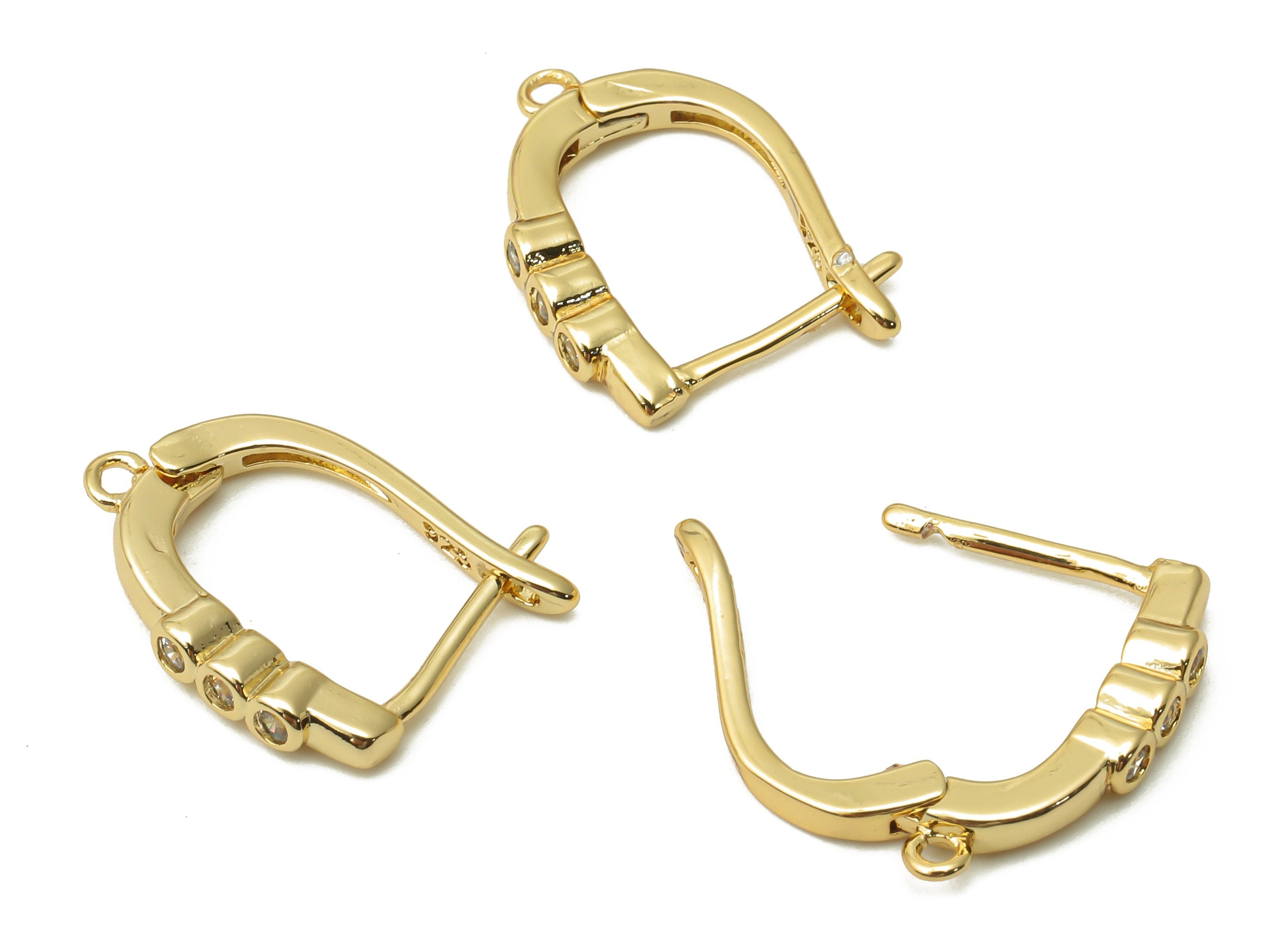 Brass Earrings Clasps With Zircon - Earring Hoop With Loop - Brass clasps Earring - 18K Real Gold Plated - 16.77x13.62x2.54mm - RGP4808 - DOMEDBAZAAR