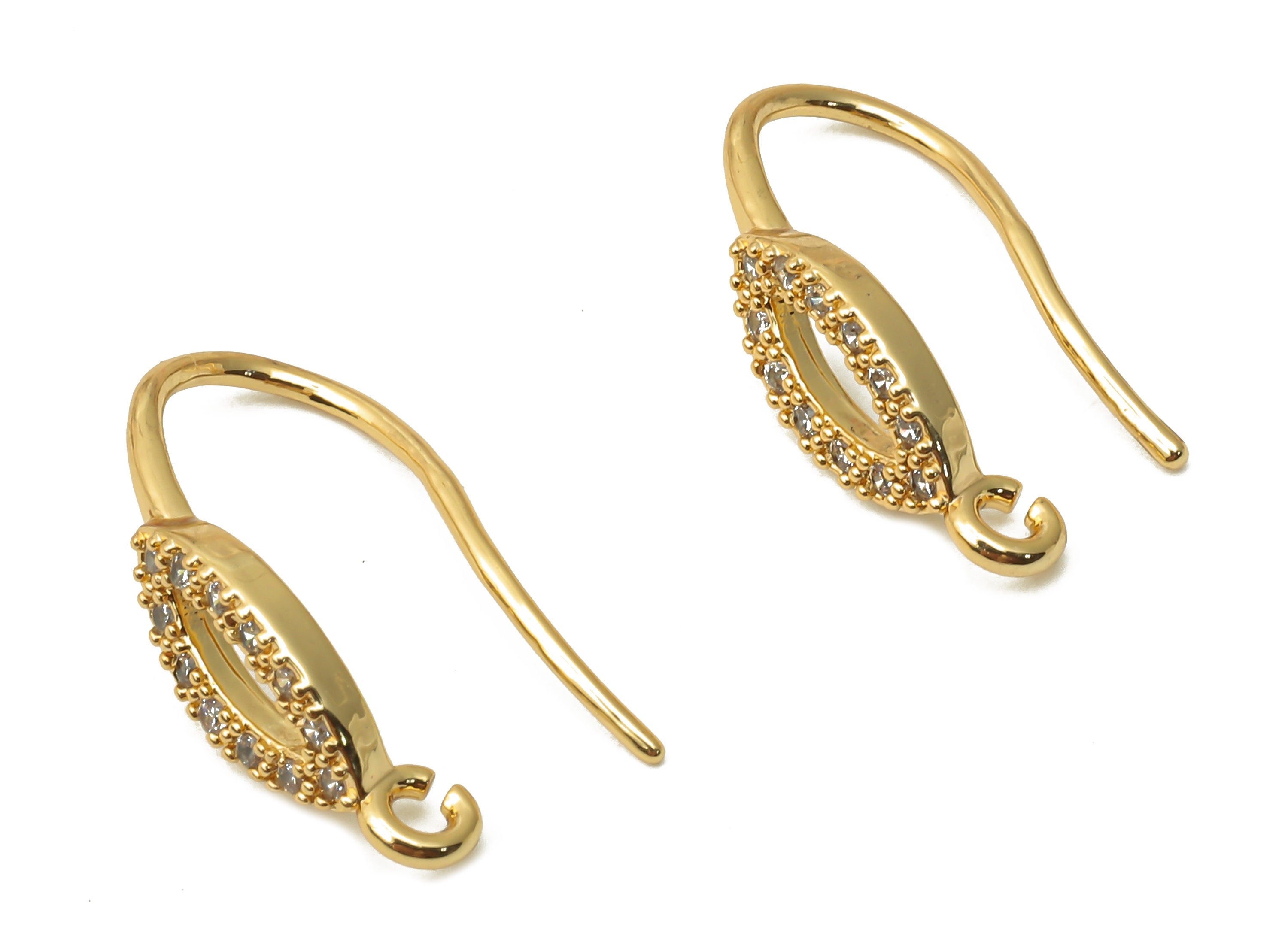 Brass Earrings Hook With Zircon - Brass Hoop Wire With Loop - Marquies Earring - 18K Real Gold Plated Brass - 18.8x9.5x2.11mm - RGP4810 - DOMEDBAZAAR