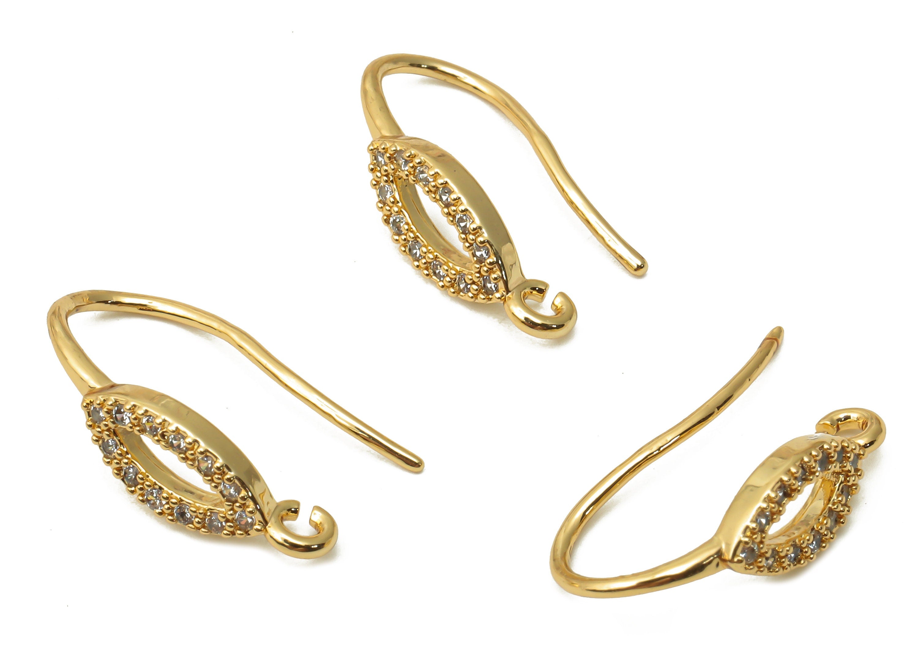 Brass Earrings Hook With Zircon - Brass Hoop Wire With Loop - Marquies Earring - 18K Real Gold Plated Brass - 18.8x9.5x2.11mm - RGP4810 - DOMEDBAZAAR